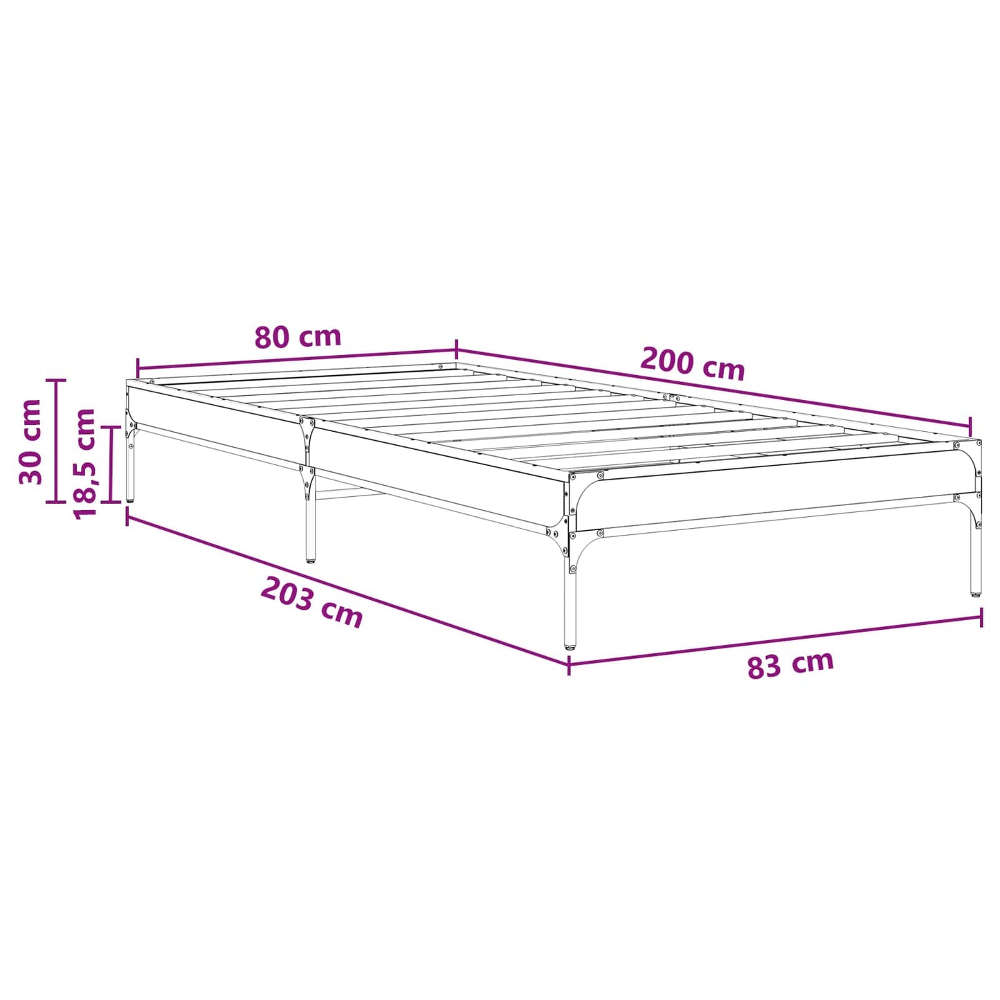 Ágykeret Fekete Tölgy 80 x 200 cm Szerelt Fa