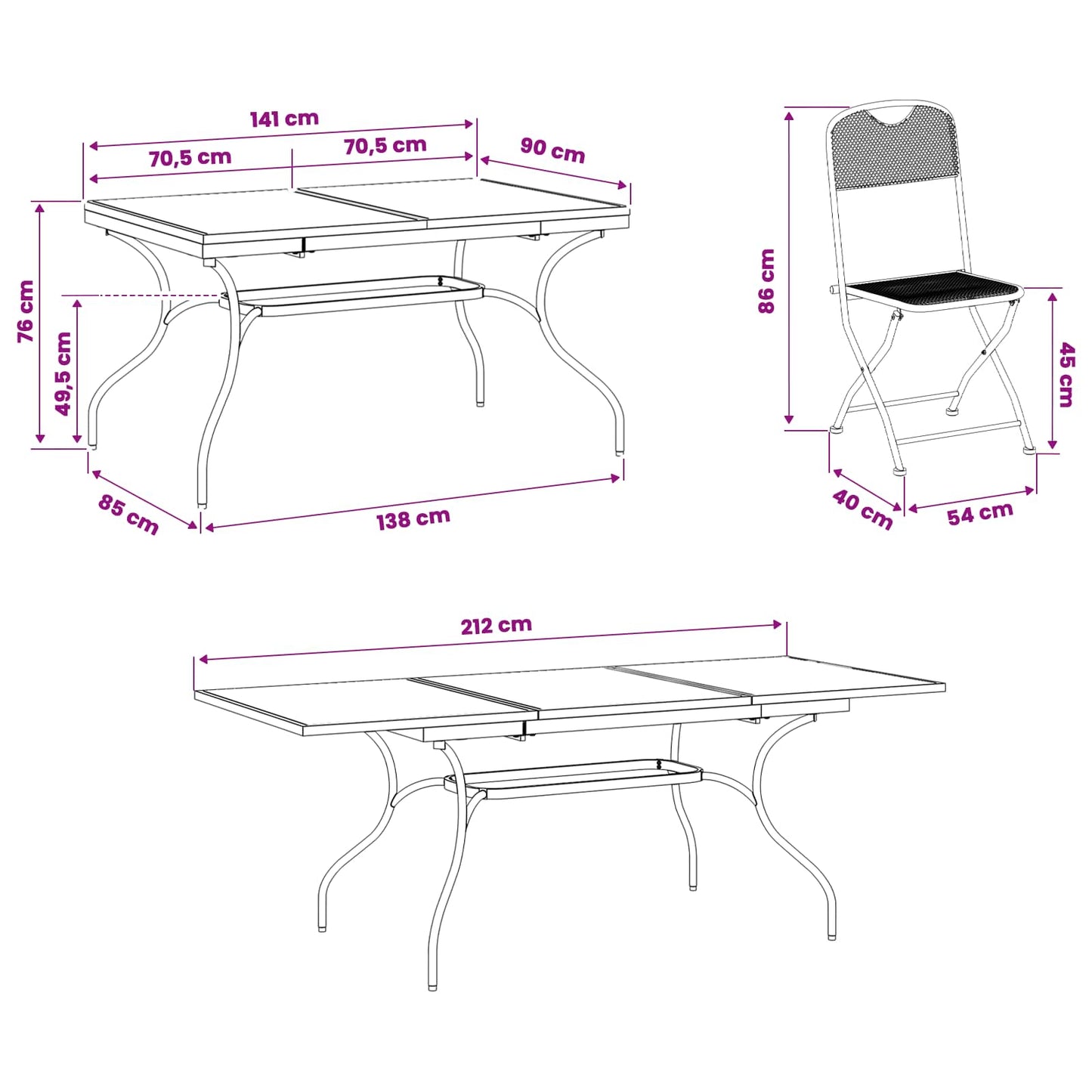 Kert étkező szett 7 pcs Antracitszürke 212 x 90 x 76 cm