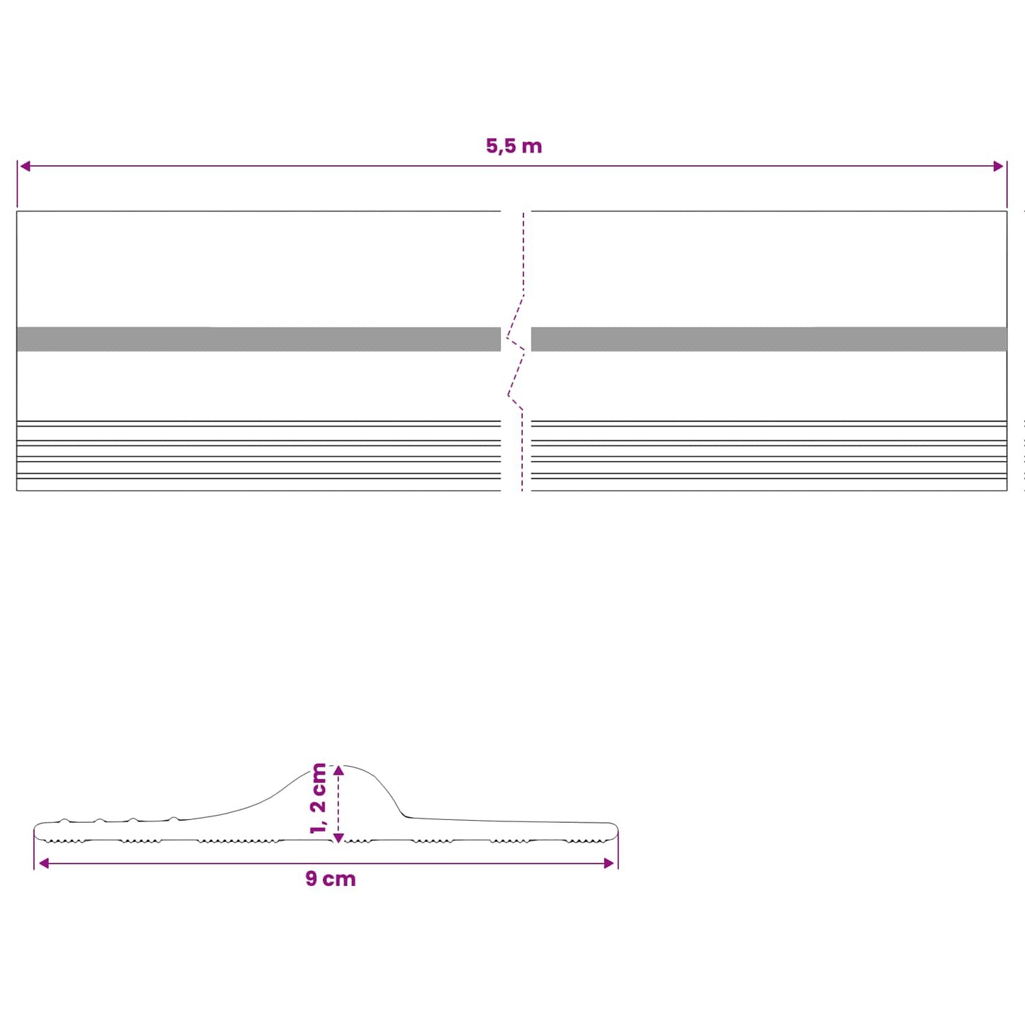 Garázspadló tömítés Fekete és Sárga 12 x 90 mm 5,5 m PVC