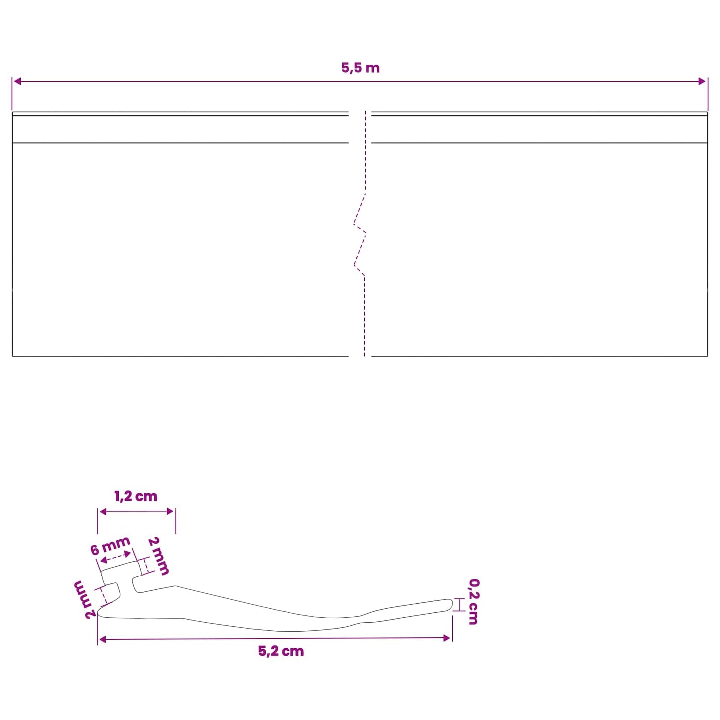 Garázs Ajtó Tömítés Fekete 52 x 2 mm 5,5 m PVC