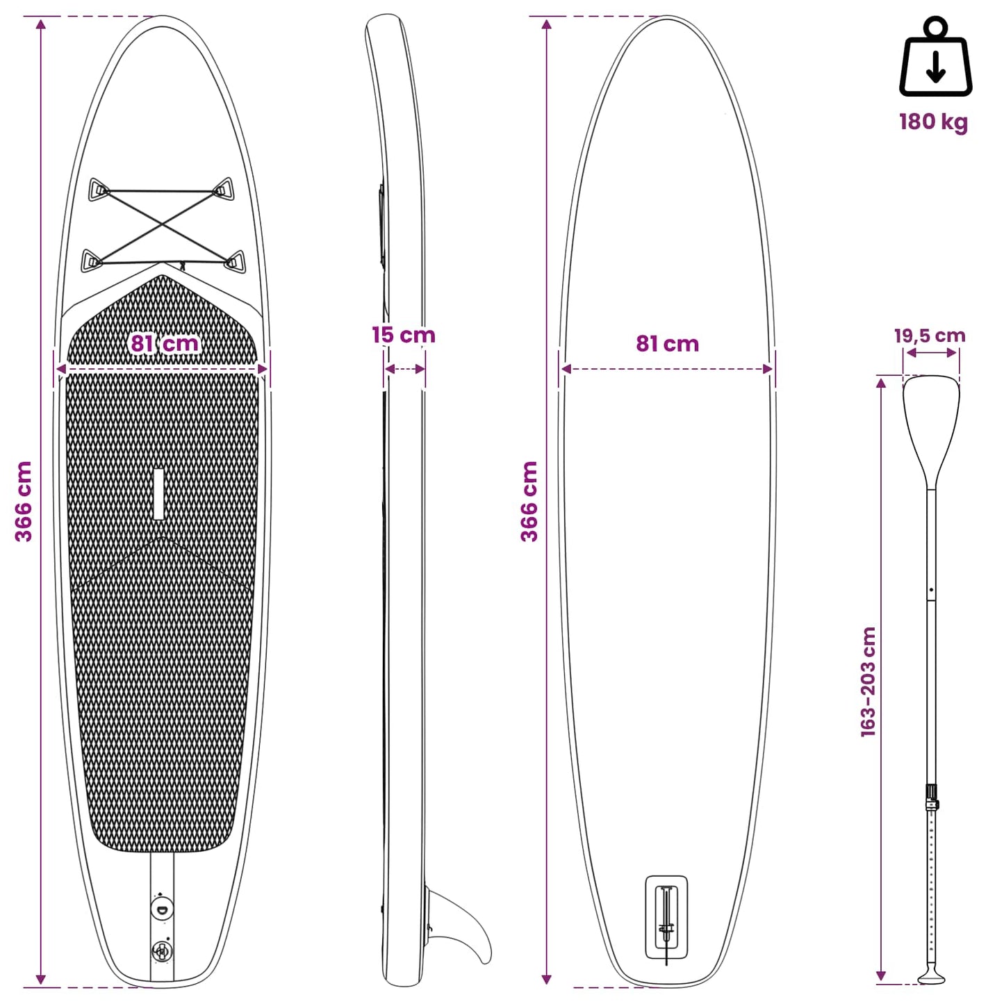 Felfújható Stand Up Paddle Board APEX 366 x 81 x 15 cm Kék