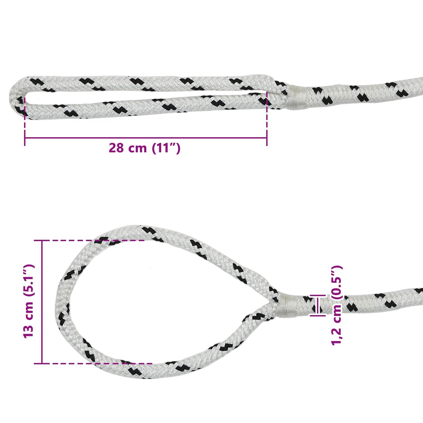 Csónak Kötél 12 m 1.2 Fehér és Fekete Poliészter