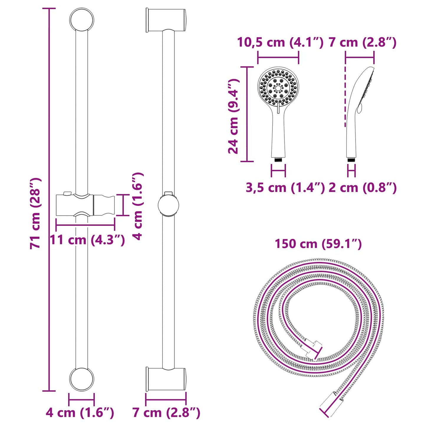 Zuhanyrendszer készlet Krómszínű 70 cm ABS Műanyag