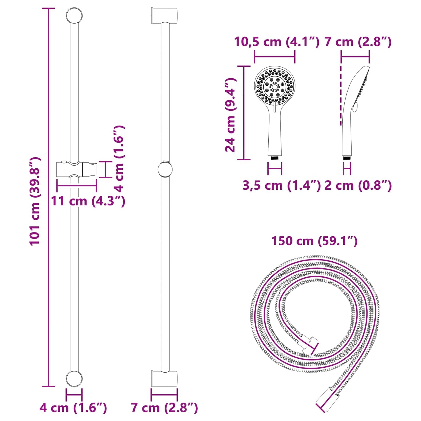 Zuhanyrendszer készlet Krómszínű 100 cm ABS Műanyag