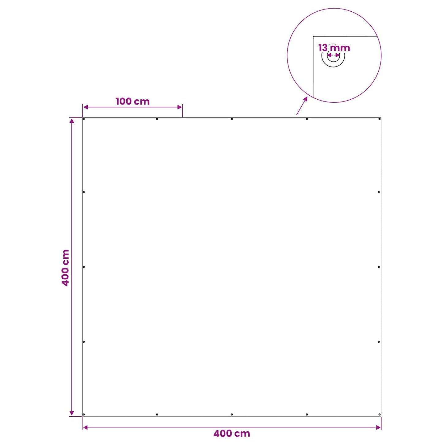 Ponyva fémfülekkel Fehér 4 x 4 m 260 gsm PE