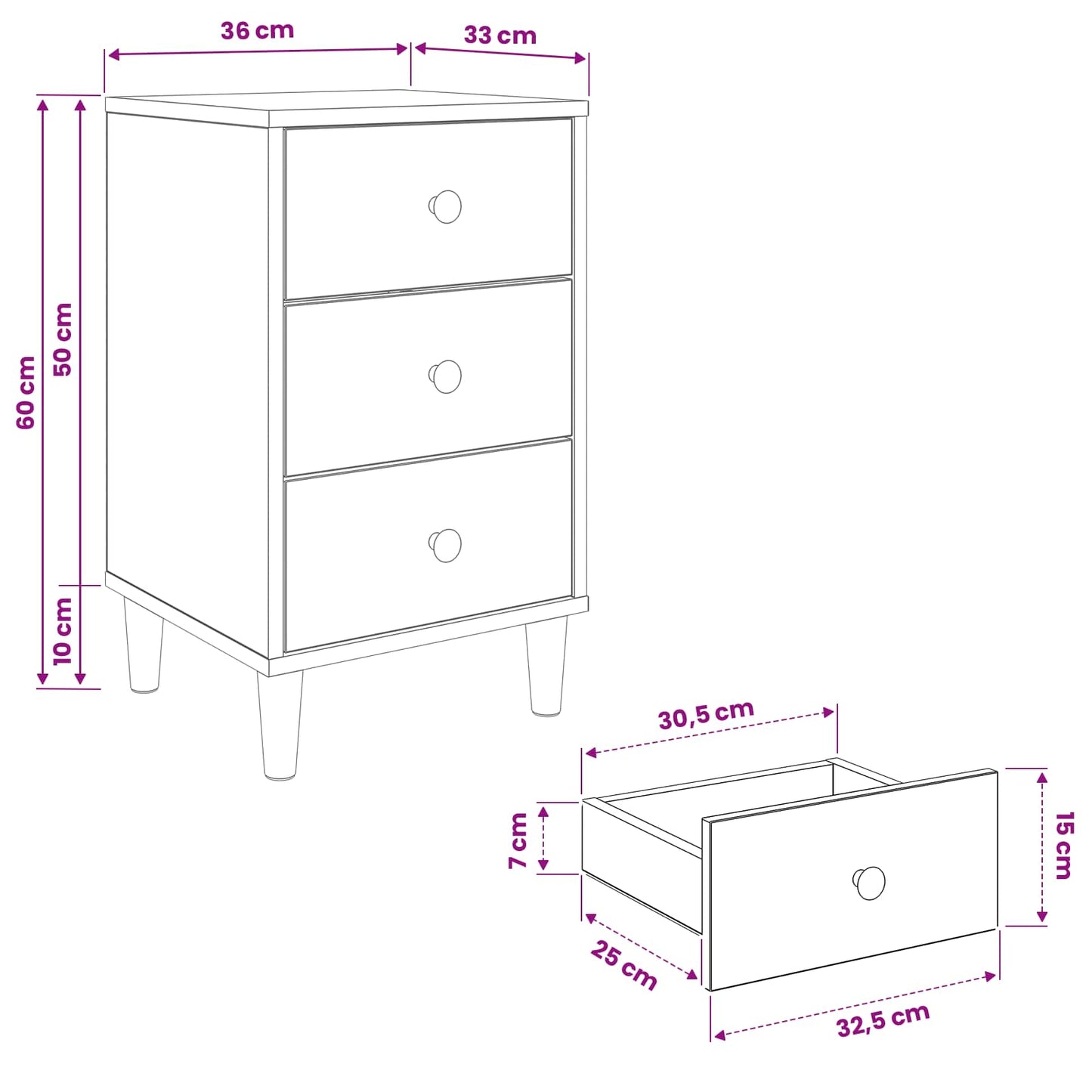 Éjjeliszekrény ESSEN 2 db Sonoma Tölgy 36 x 33 x 60 cm