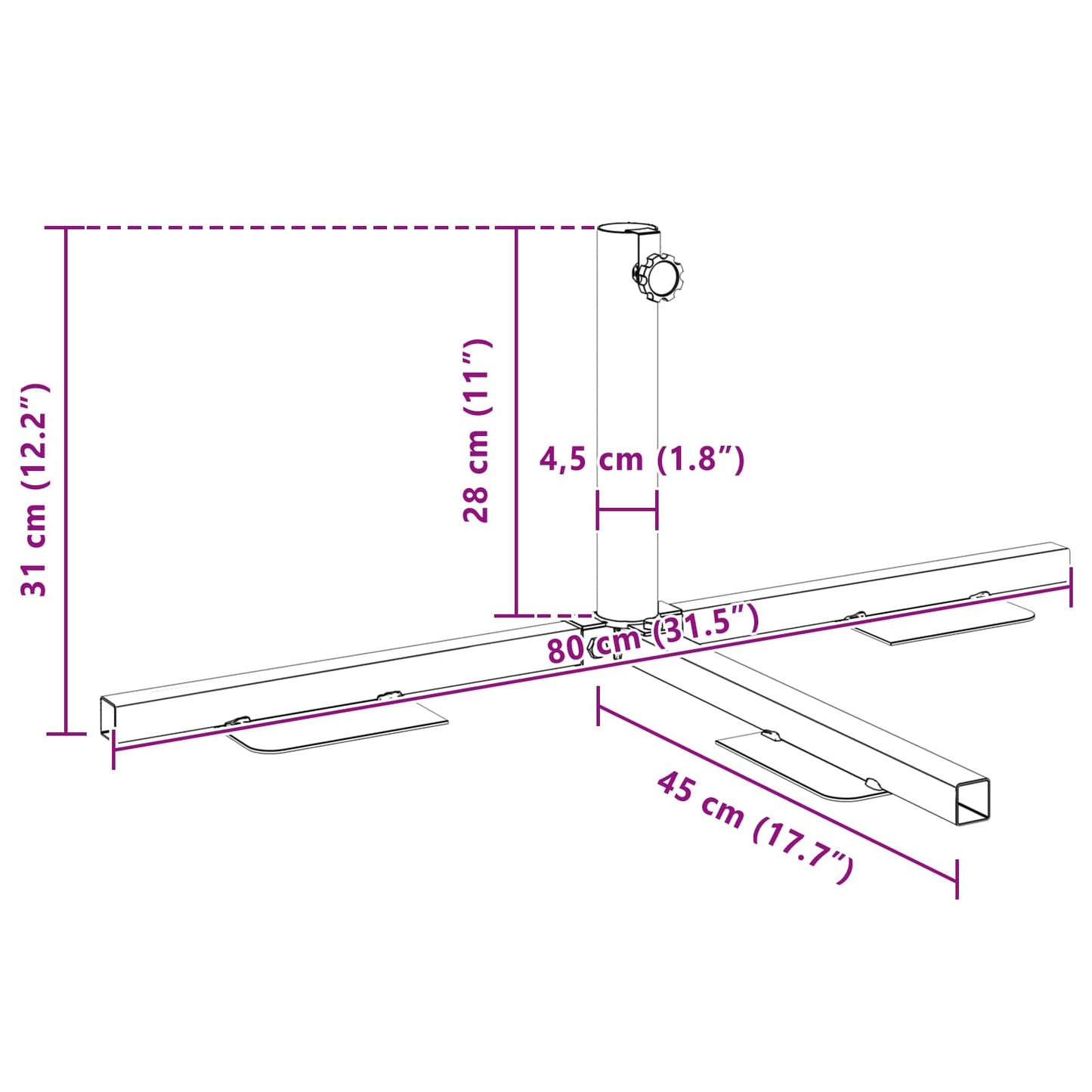 Fél napernyő alap keret Fekete Acél for 32-38 mm Pole
