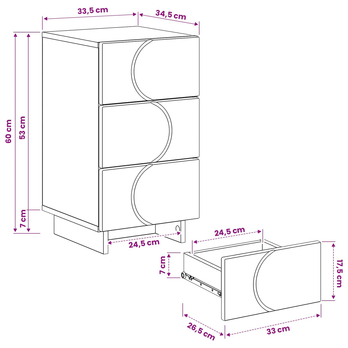 Éjjeliszekrény 2 db Magasfényű fehér 33,5 x 34,5 x 60 cm