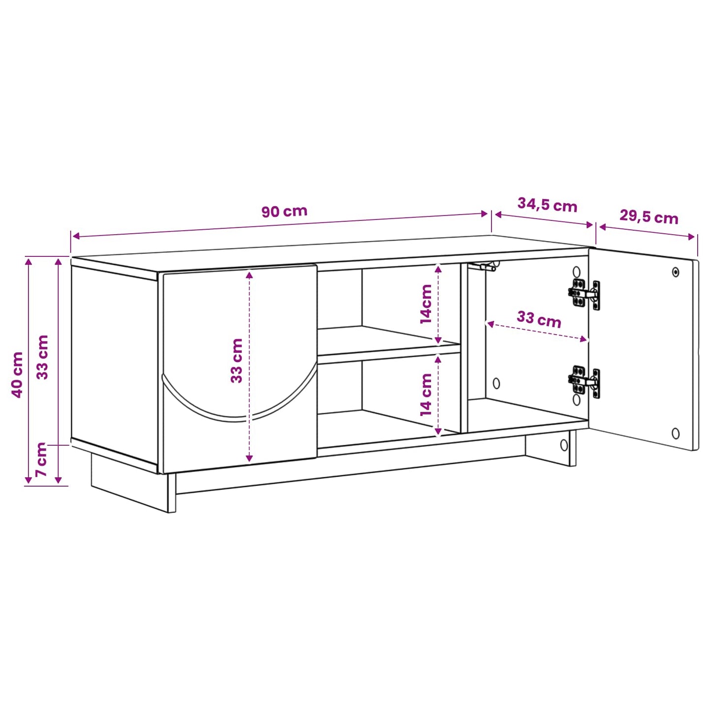 TV állvány 90 x 34.5 x 40 cm Kézműves Tölgy Szerelt Fa