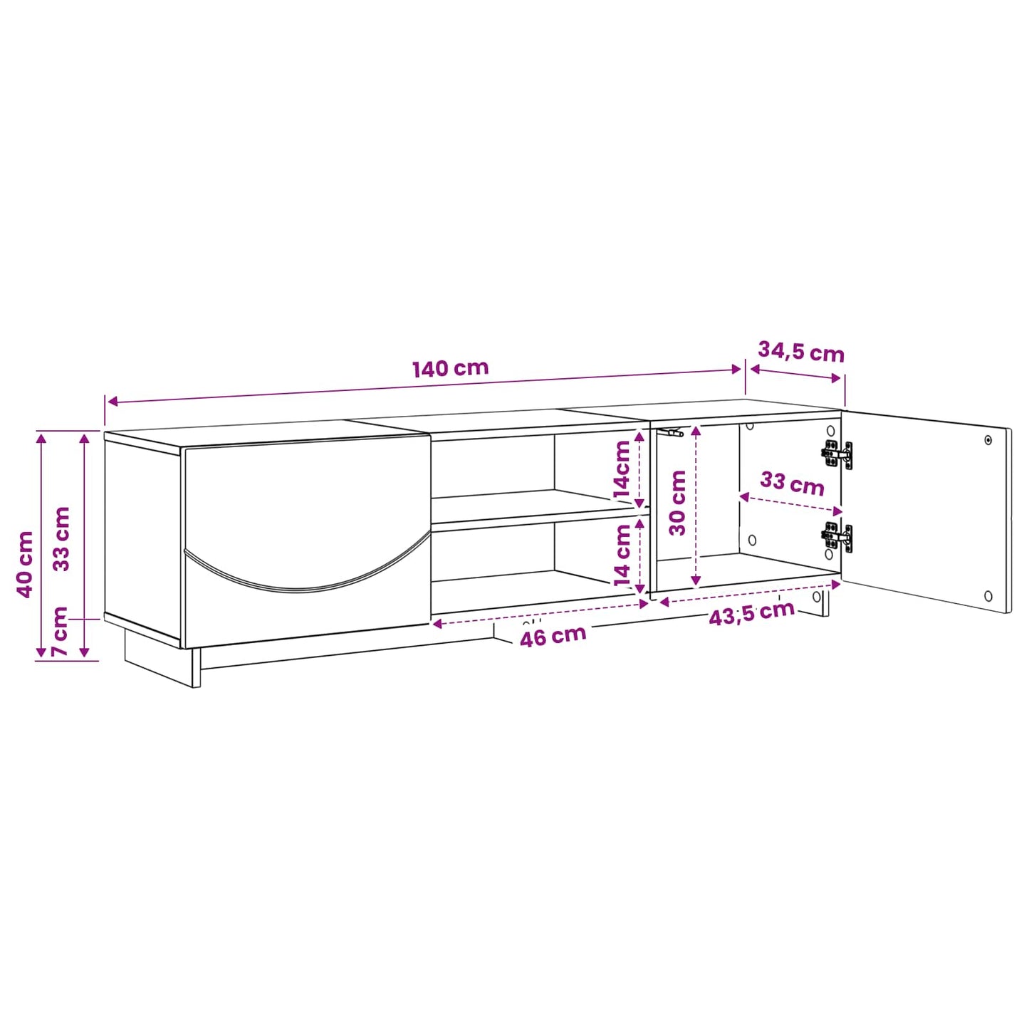TV állvány 140 x 34,5 x 40 cm Betonszürke Szerelt Fa