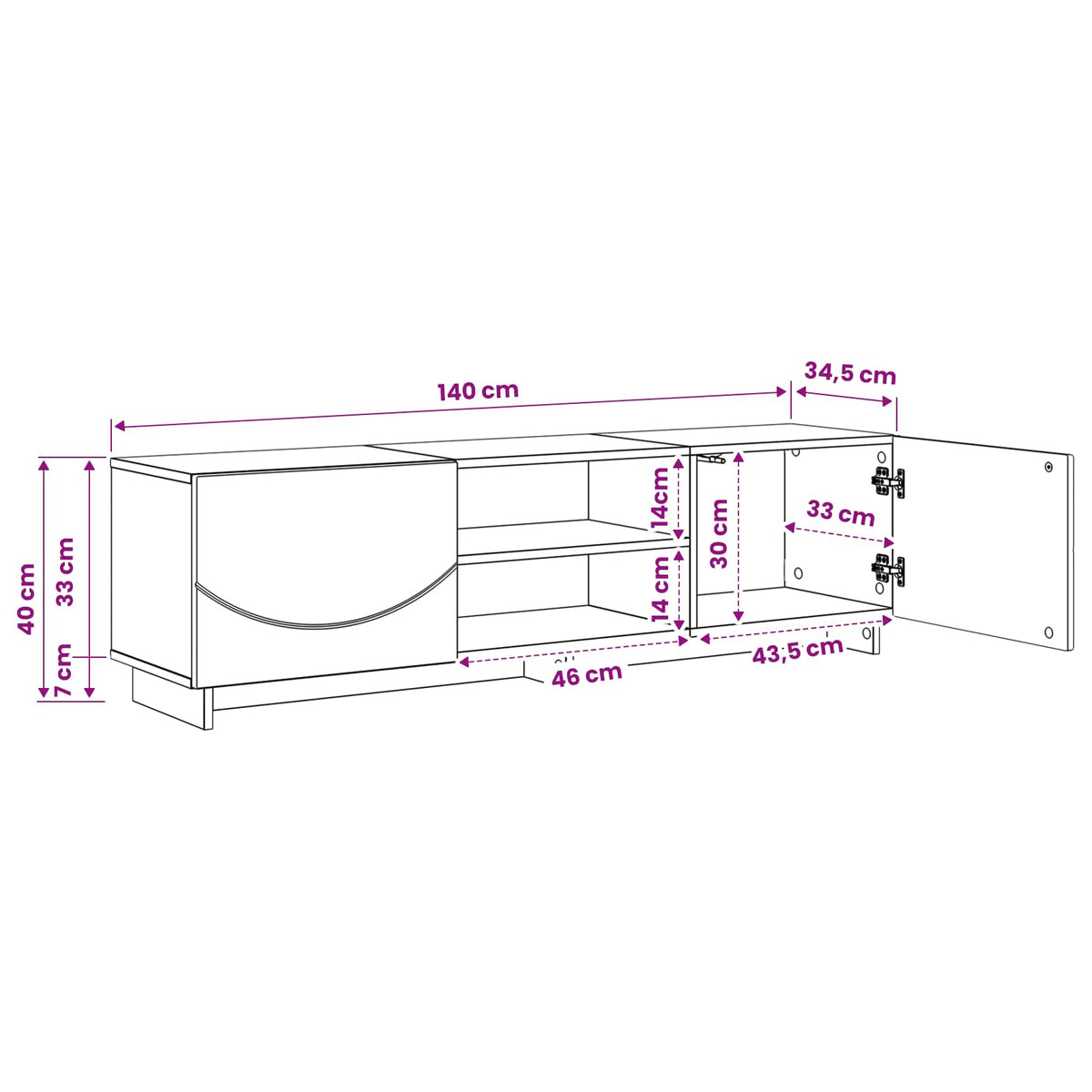 TV állvány 140 x 34,5 x 40 cm Füstös Tölgy Szerelt Fa