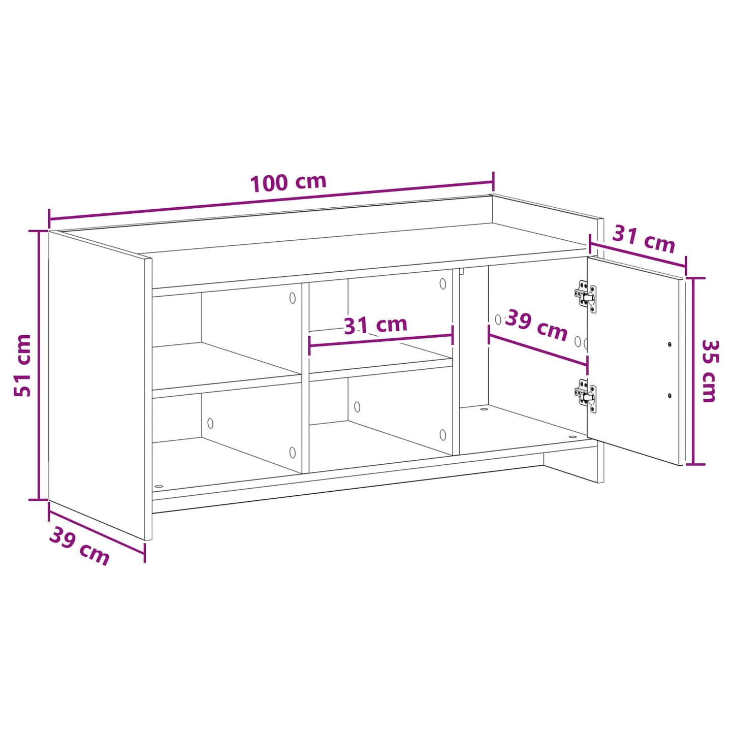 Cipőszekrény ajtóval Füstös Tölgy 100 x 39,5 x 51 cm Szerelt Fa