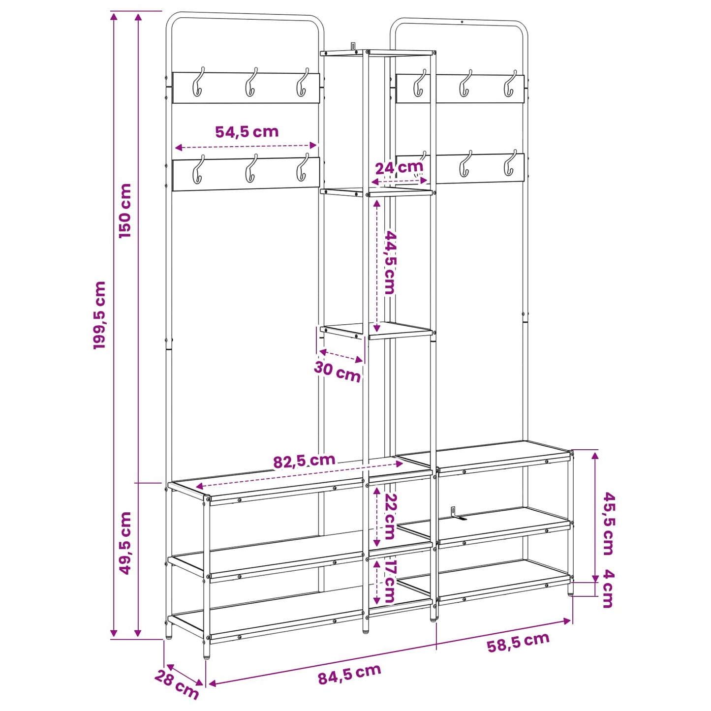 Kabátállvány cipőpaddal Antik Fa 143 x 30 x 199,5 cm Szerelt Fa