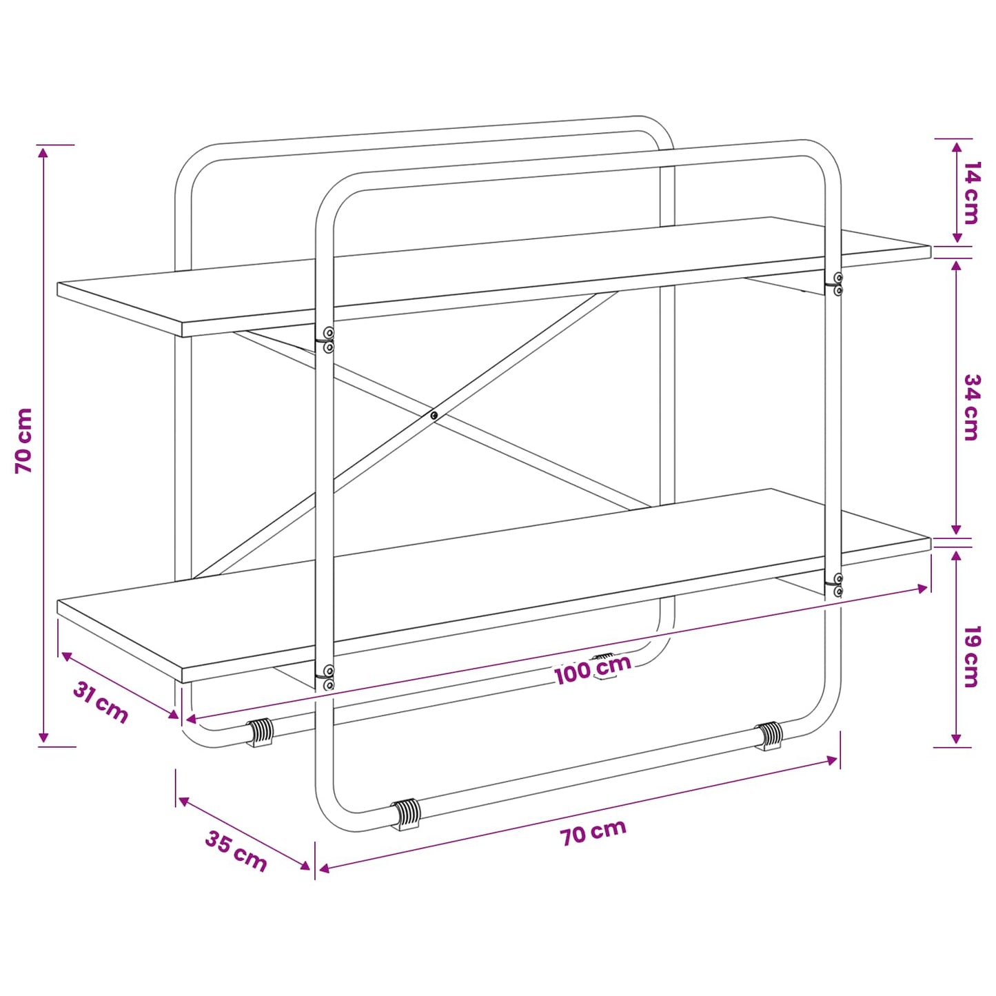 Könyvespolc 2 szintes 100 x 35 x 70 cm PB Tölgyfa