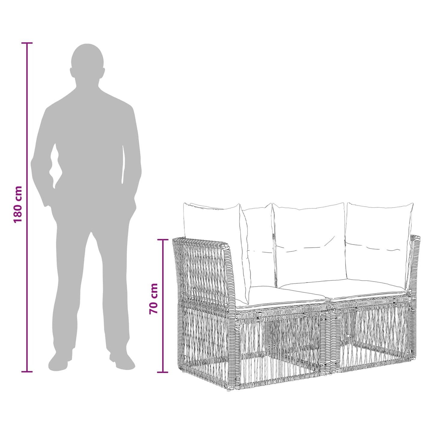 Kerti Kanapé Szett 12 db Fekete polirattan