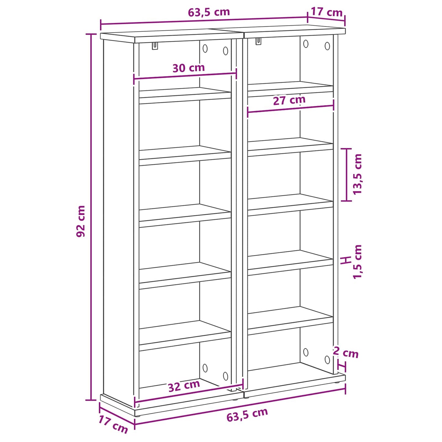 CD szekrény 2 db Sonoma Tölgy 60 x 17 x 92 cm Szerelt Fa