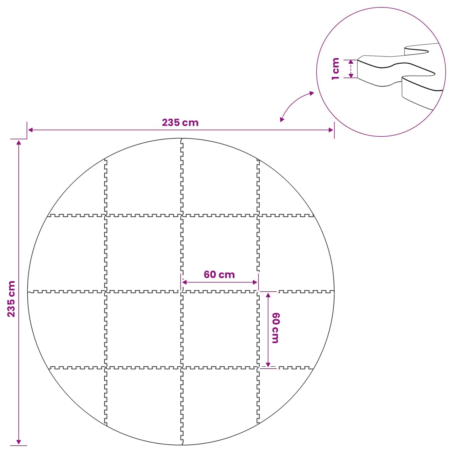 Medence aljzat 16 db Ø 235 cm Kerek EVA Hab Szürke