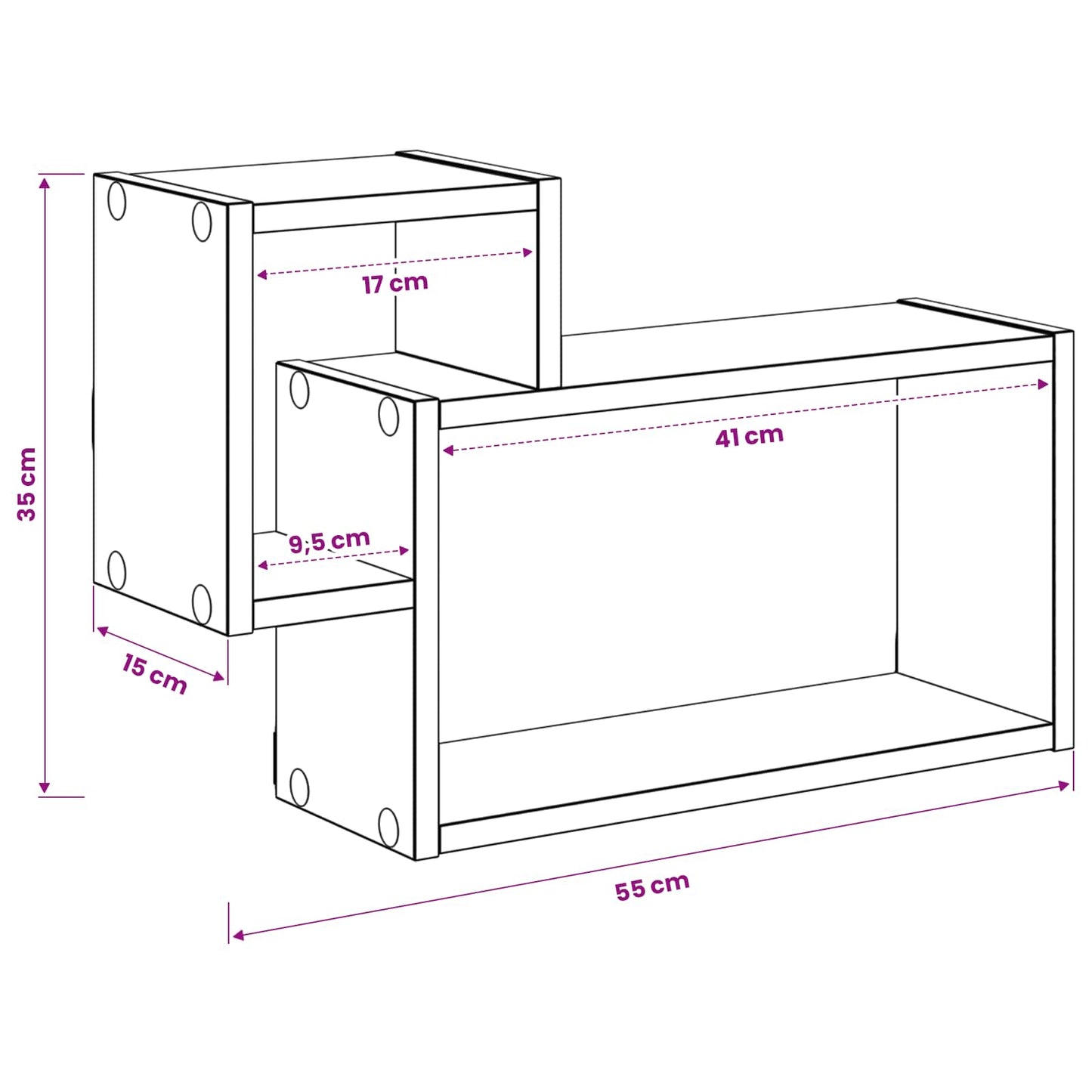Falpolc Falra szerelhető Betonszürke 55 x 15 x 35 cm Szerelt Fa