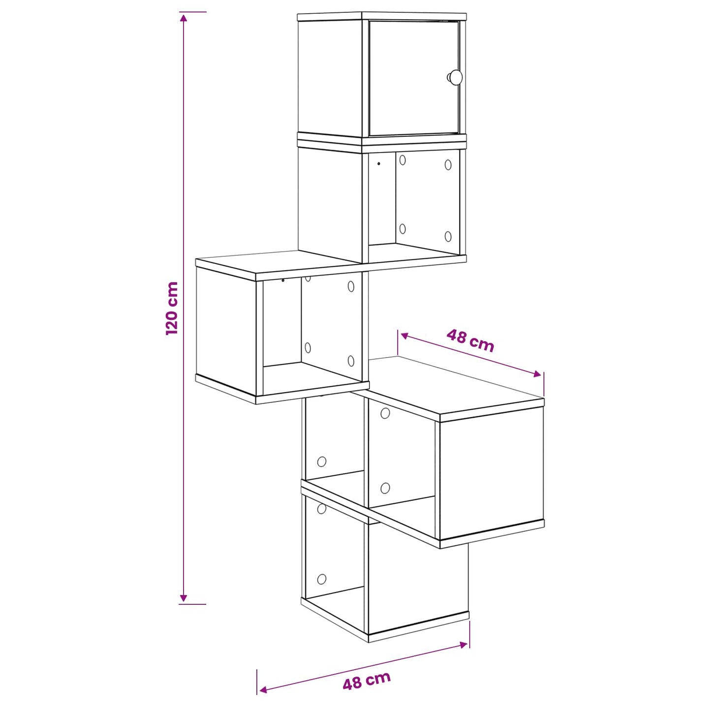 Fali Sarok Polc Antik Fa 48 x 48 x 120 cm Szerelt Fa