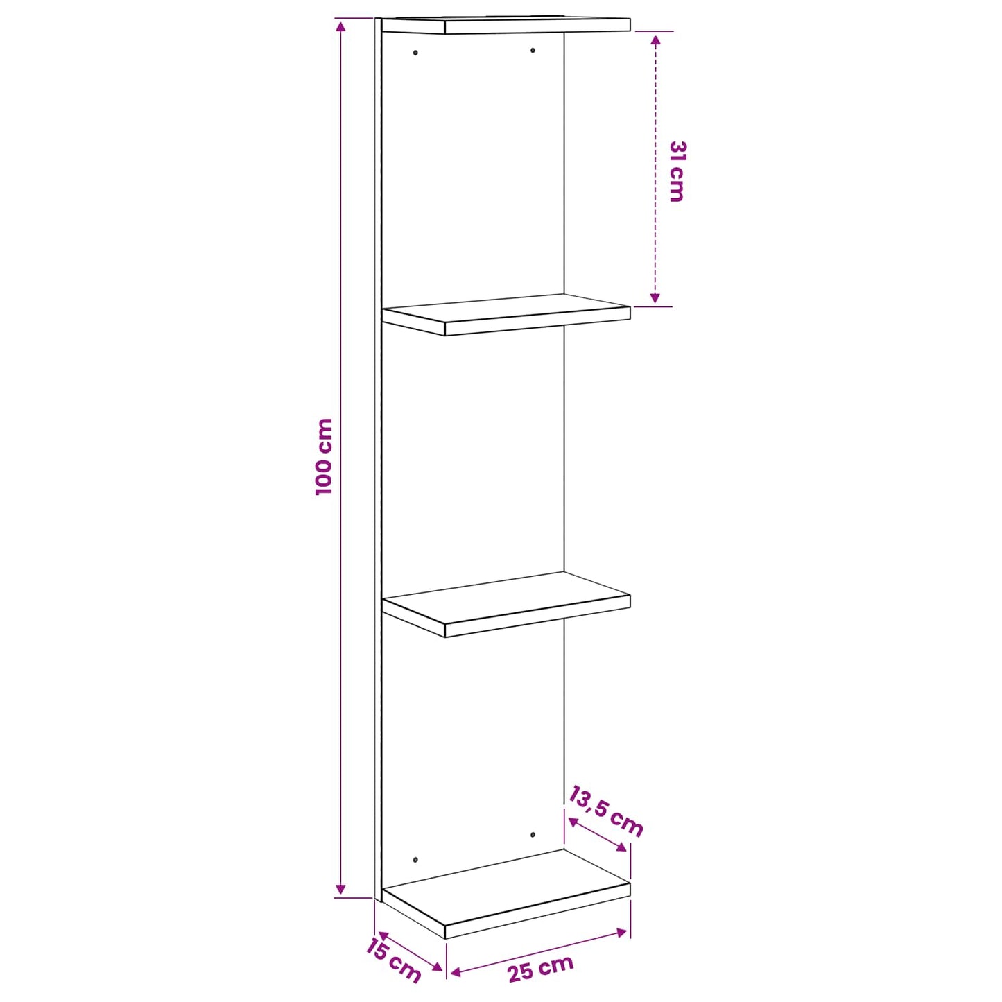 Falpolc 2 pcs Antik Fa 25 x 15 x 100 cm Szerelt Fa