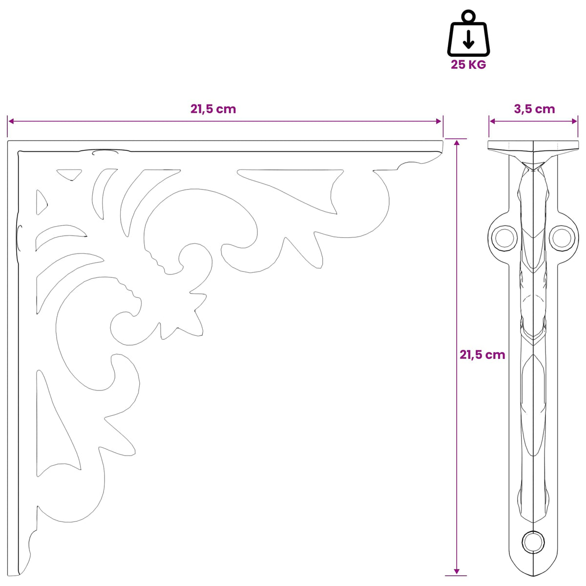Fali polctartók 2 db Fekete 21.5 x 21.5 x 3.5 cm Acél