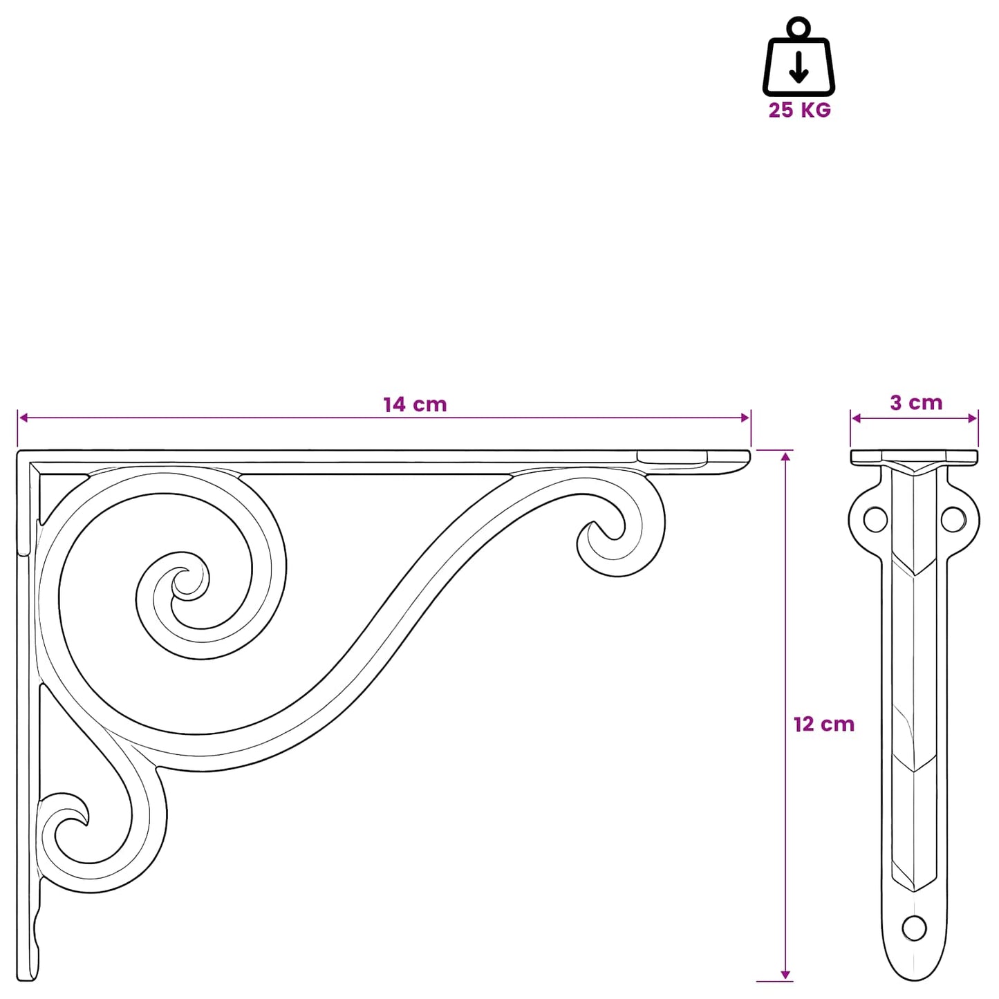 Fal polc tartók 2 db Antik Barna 12 x 14 x 3 cm Acél
