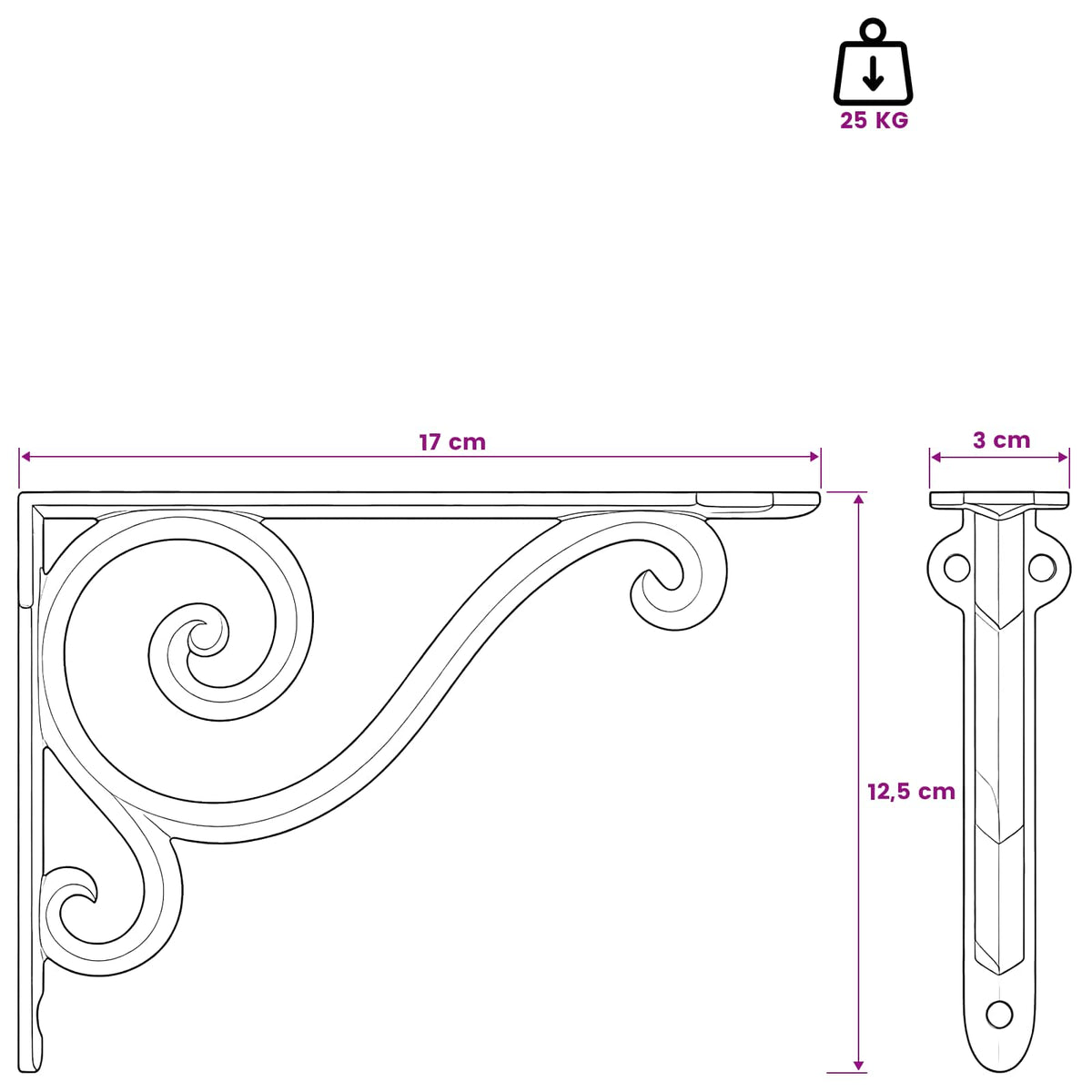 Fal polc tartók 12 db Antik fehér 12,5 x 17 x 3 cm Acél