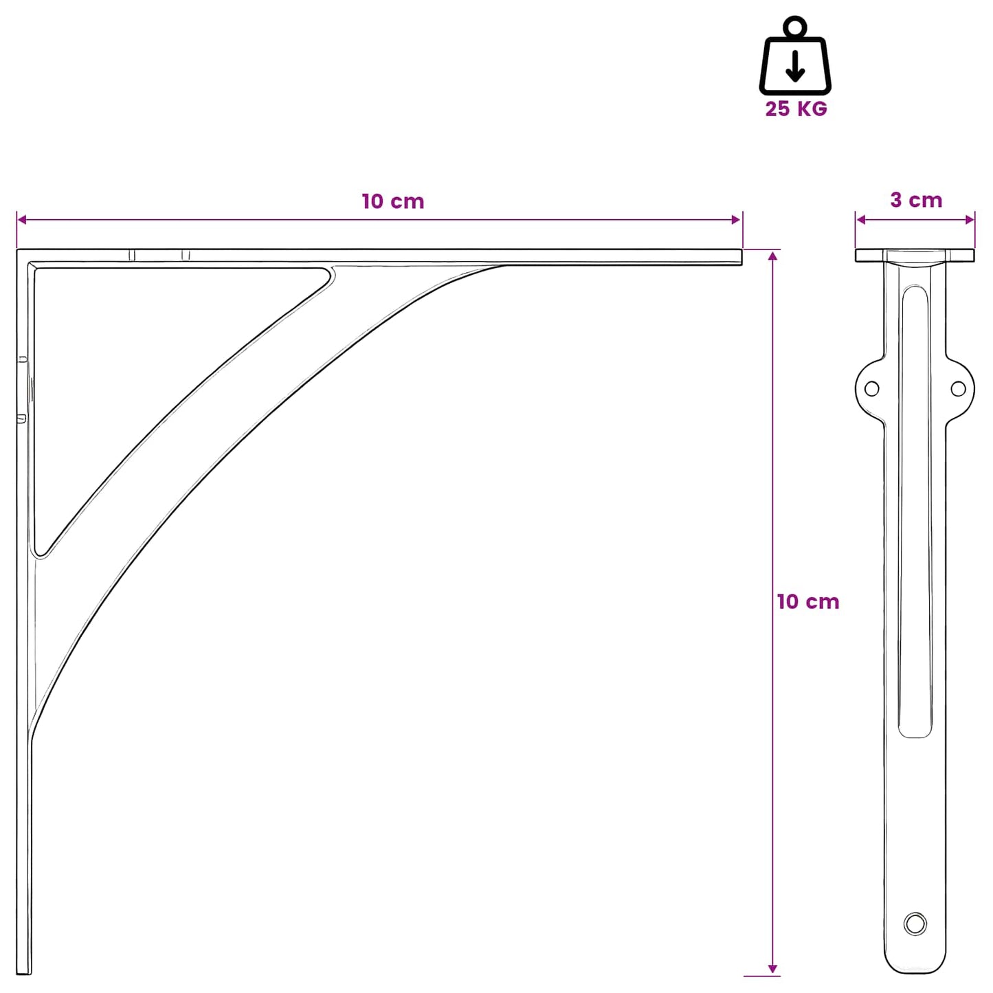 Fal polc tartók 2 db Fekete 10 x 10 x 3 cm Acél