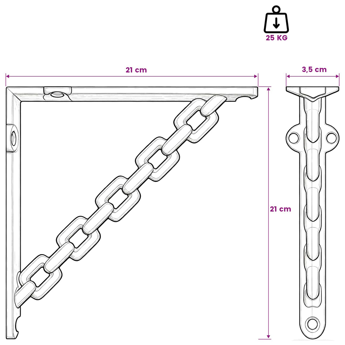 Fal polc tartók 2 db Antik fehér 21 x 21 x 3.5 cm Acél
