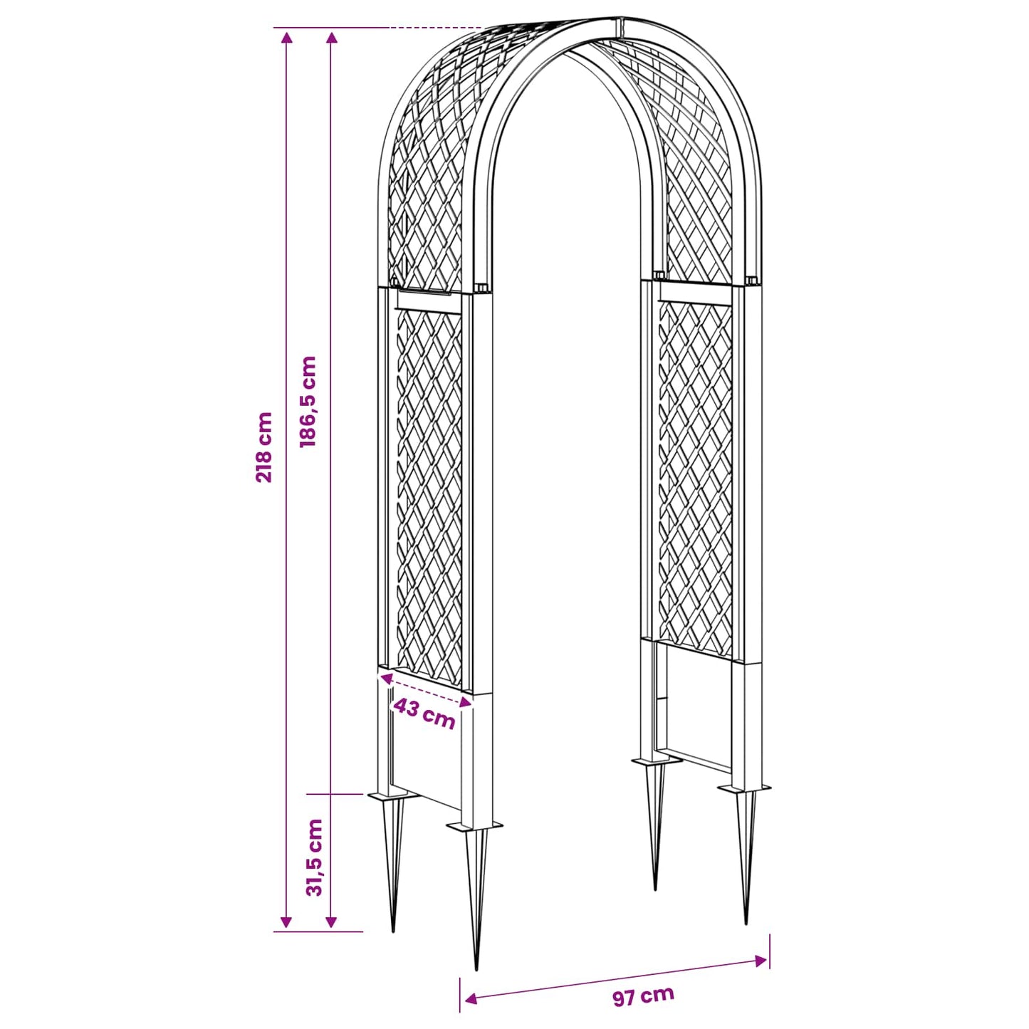 Rózsás Ív Tüskékkel Antracitszürke 97 x 43 x 218 cm PP