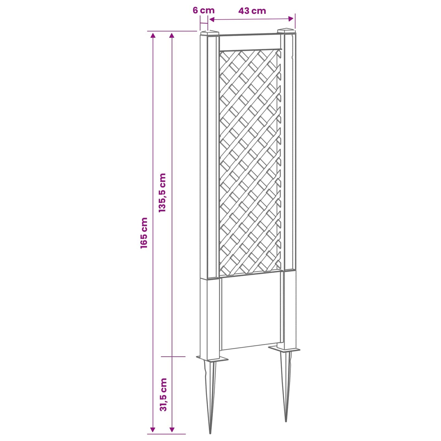 Trellis tüskével Szürke 43 x 6 x 165 cm PP