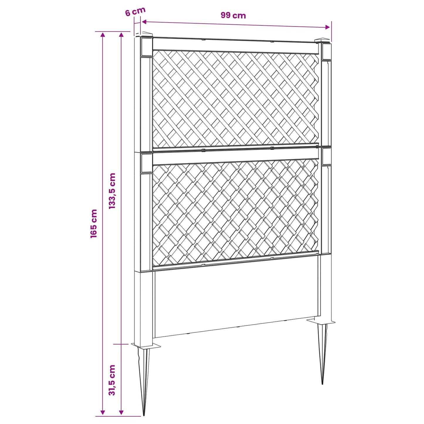 Trellis tüskével Szürke 99 x 6 x 165 cm PP