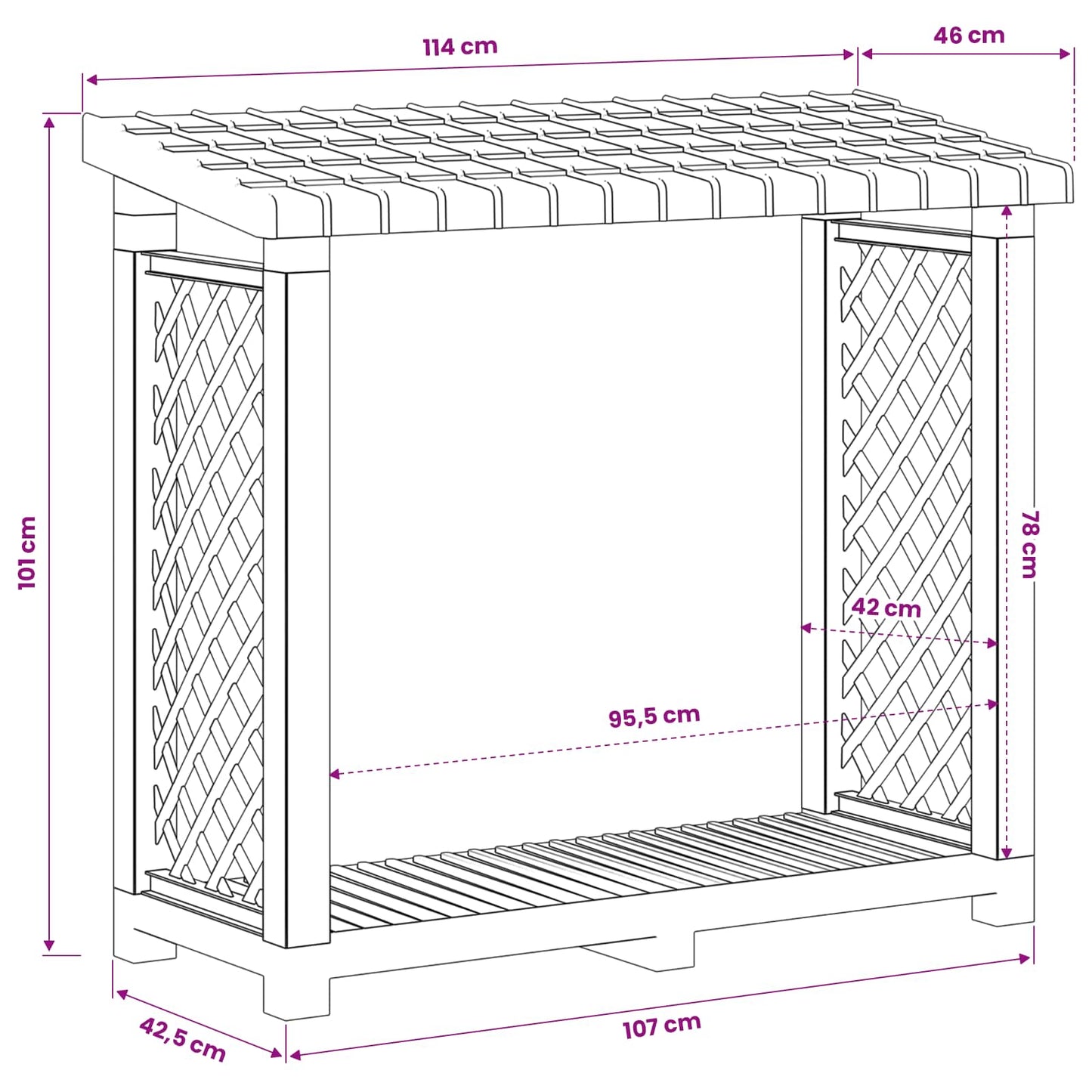 Tűzifaállvány 114 x 46 x 101 cm PP Antracitszürke
