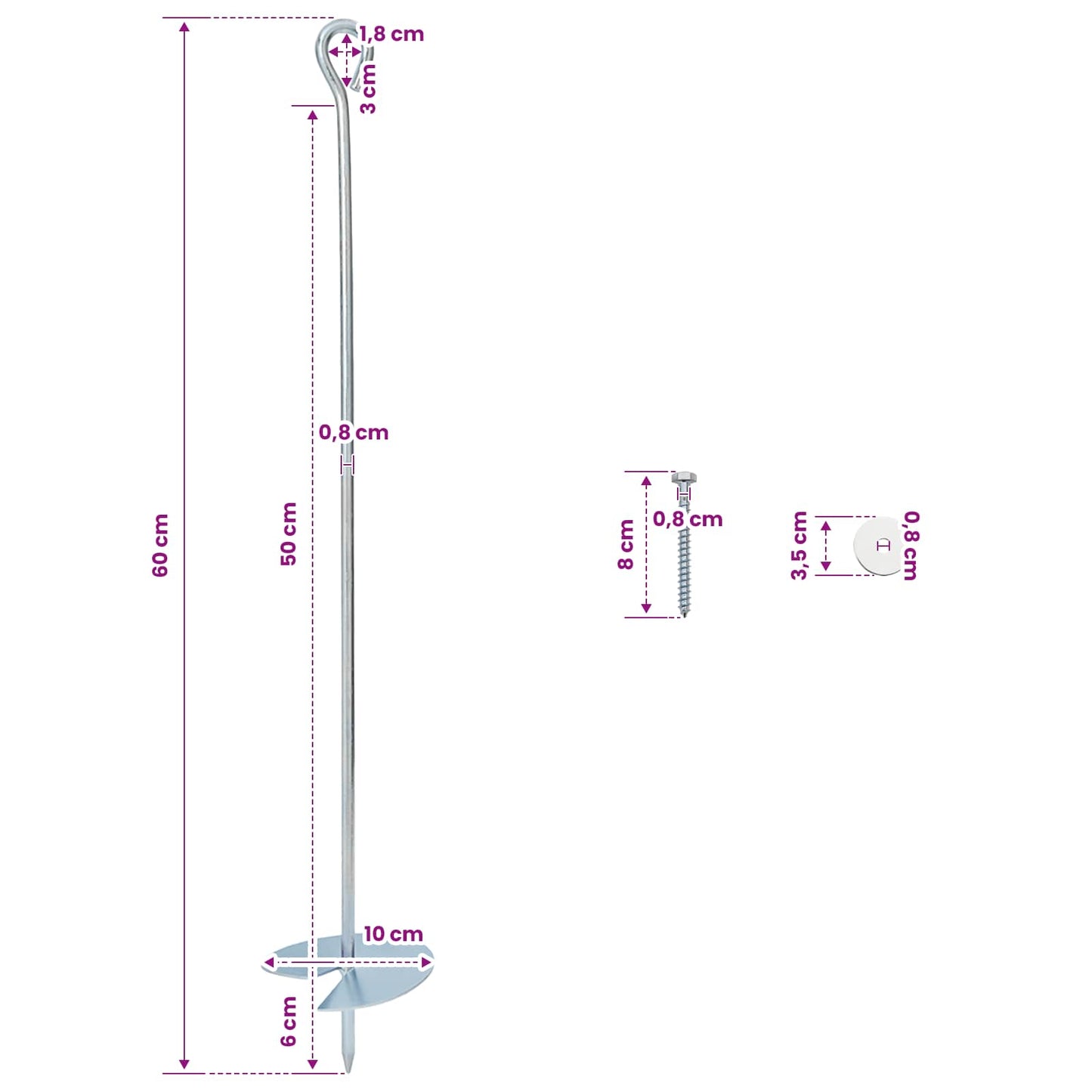 Földi horgony 10 pcs Ezüst Ø10 x 60 cm Galvanizált fém