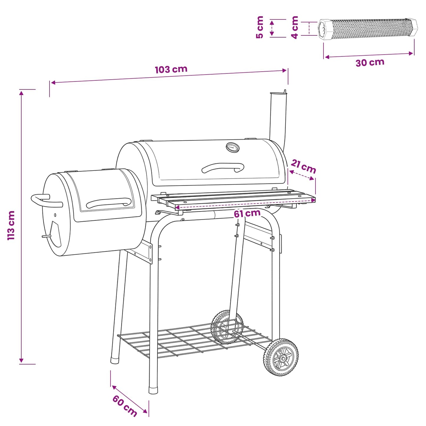 Kültéri grill 103 x 60 x 113 cm Acél Fekete