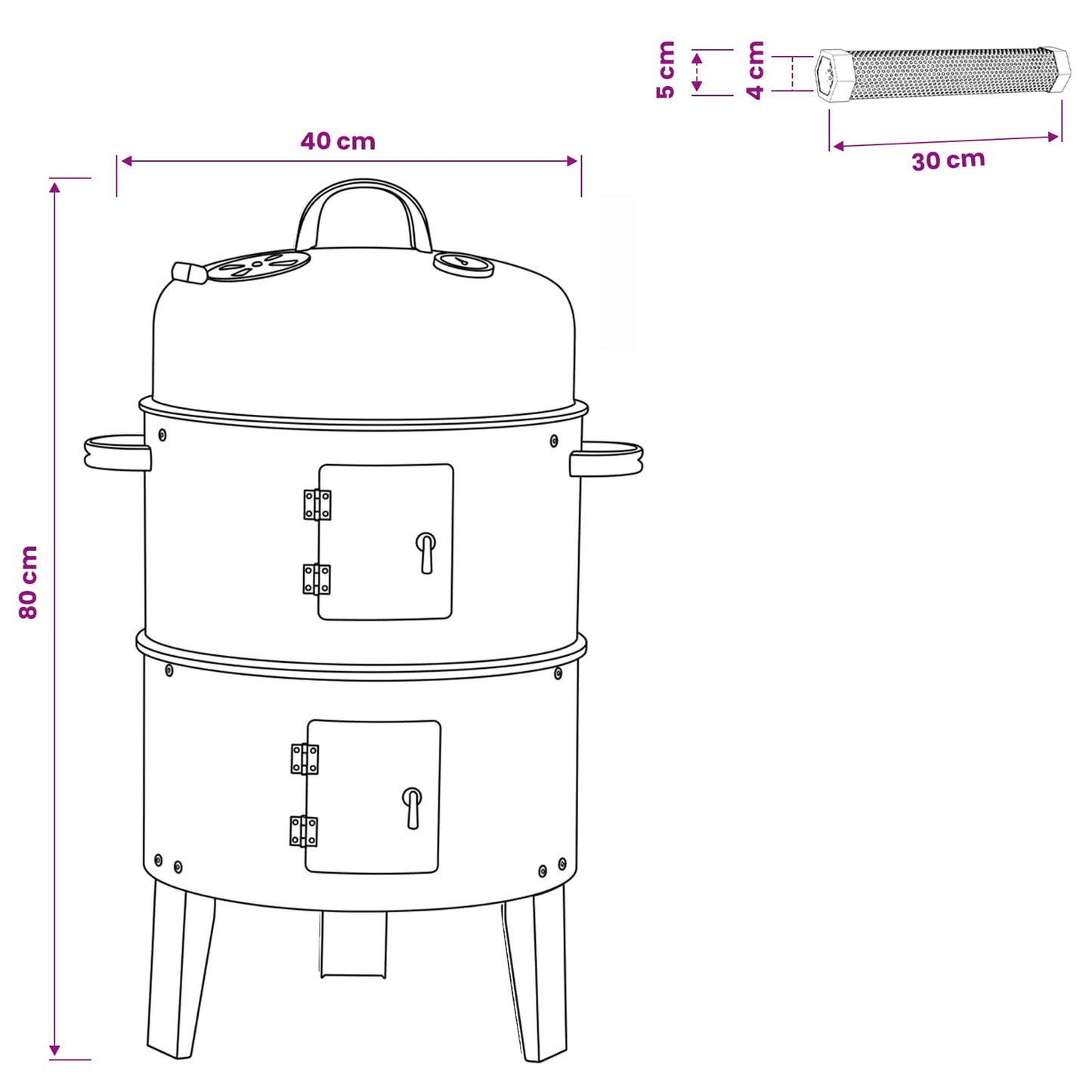 Kültéri grill Ø 40 x 80 cm Acél Fekete