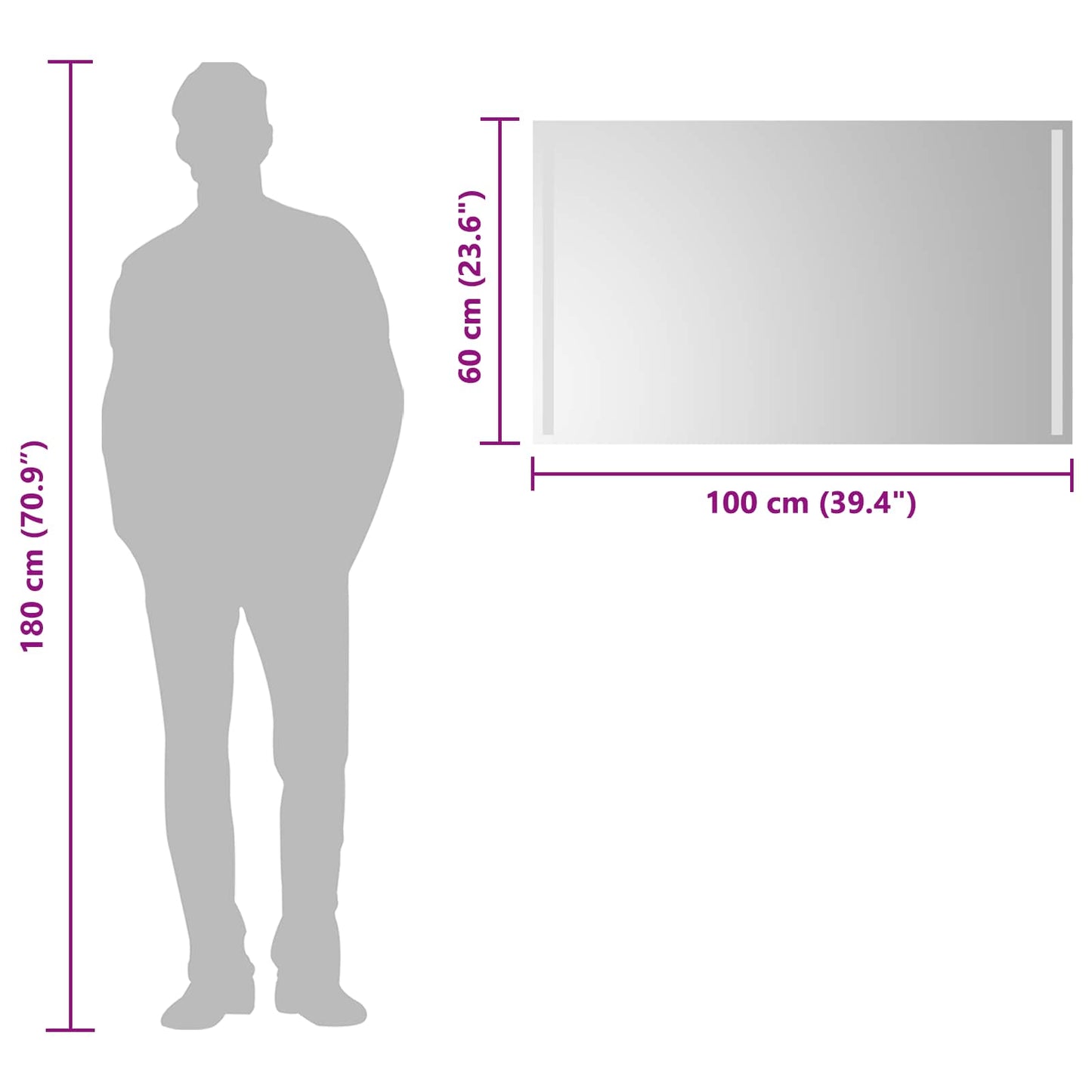 LED Fürdőszoba Tükör tükörrel Átlátszó 100 x 60 cm edzett üveg