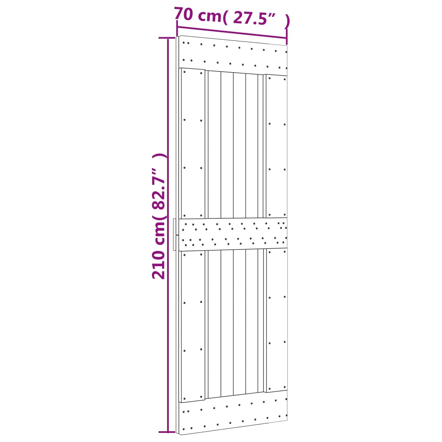 Csúszó ajtó Természetes és Fekete 70 x 210 cm Szilárd Fenyőfa