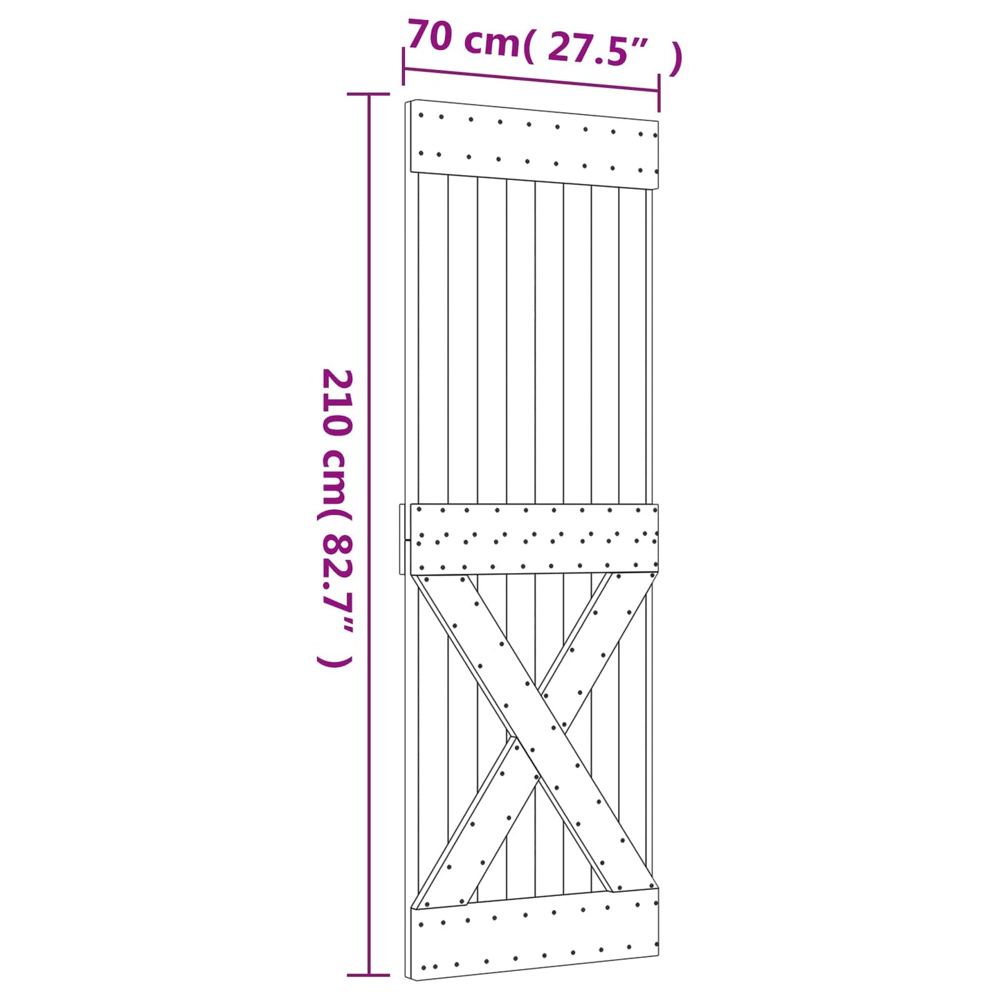 Csúszó ajtó Természetes és Fekete 70 x 210 cm Szilárd Fenyőfa