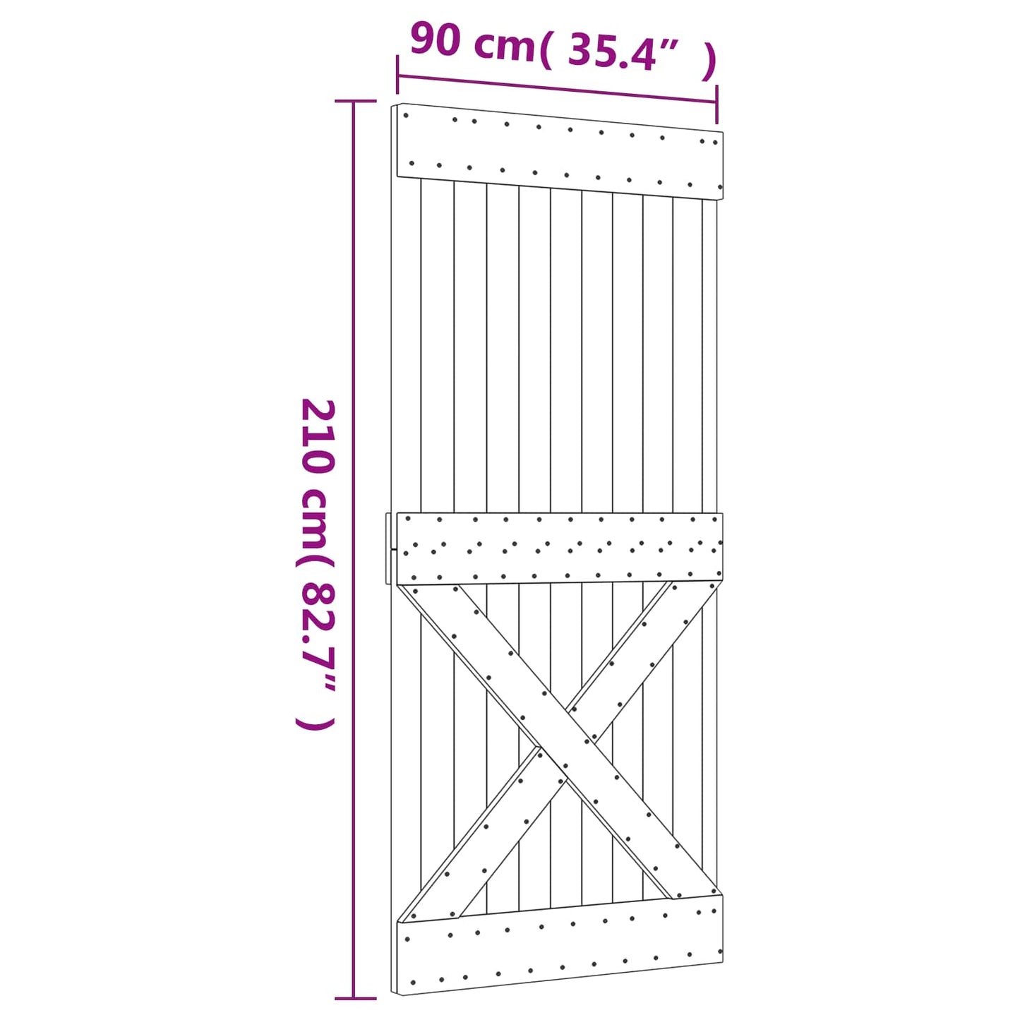 Csúszó ajtó Természetes és Fekete 90 x 210 cm Szilárd Fenyőfa