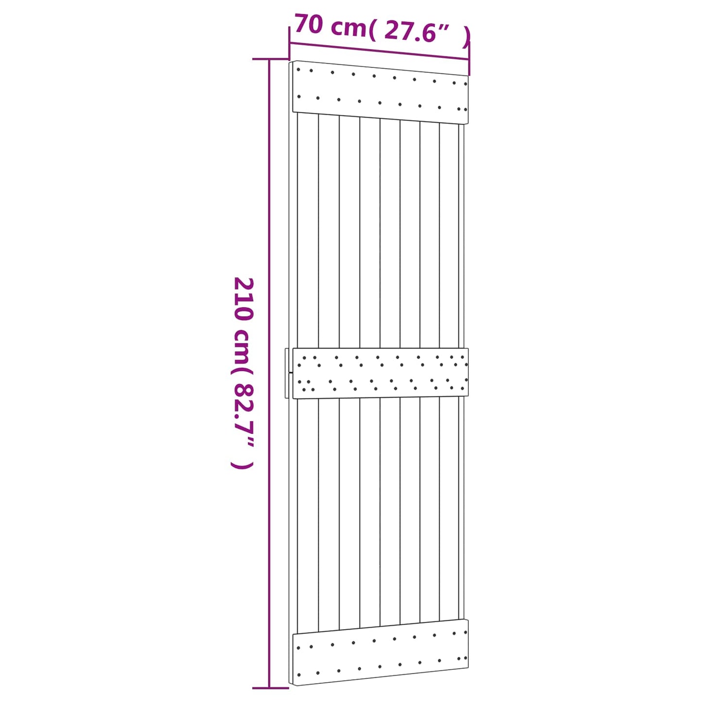 Csúszó ajtó Természetes és Fekete 70 x 210 cm Szilárd Fenyőfa