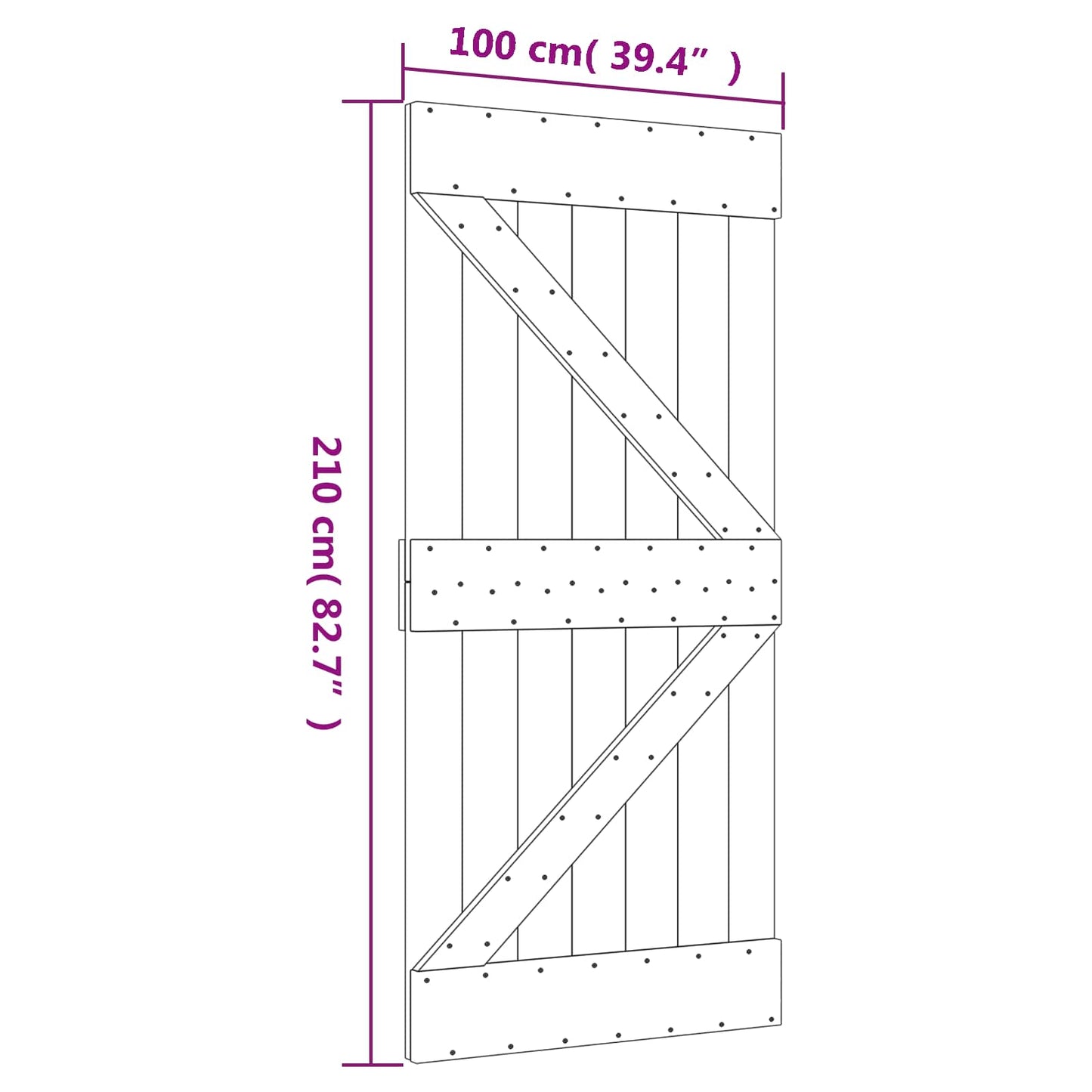 Csúszó ajtó 100 x 210 cm Tömör Fenyőfa Természetes és Fehér