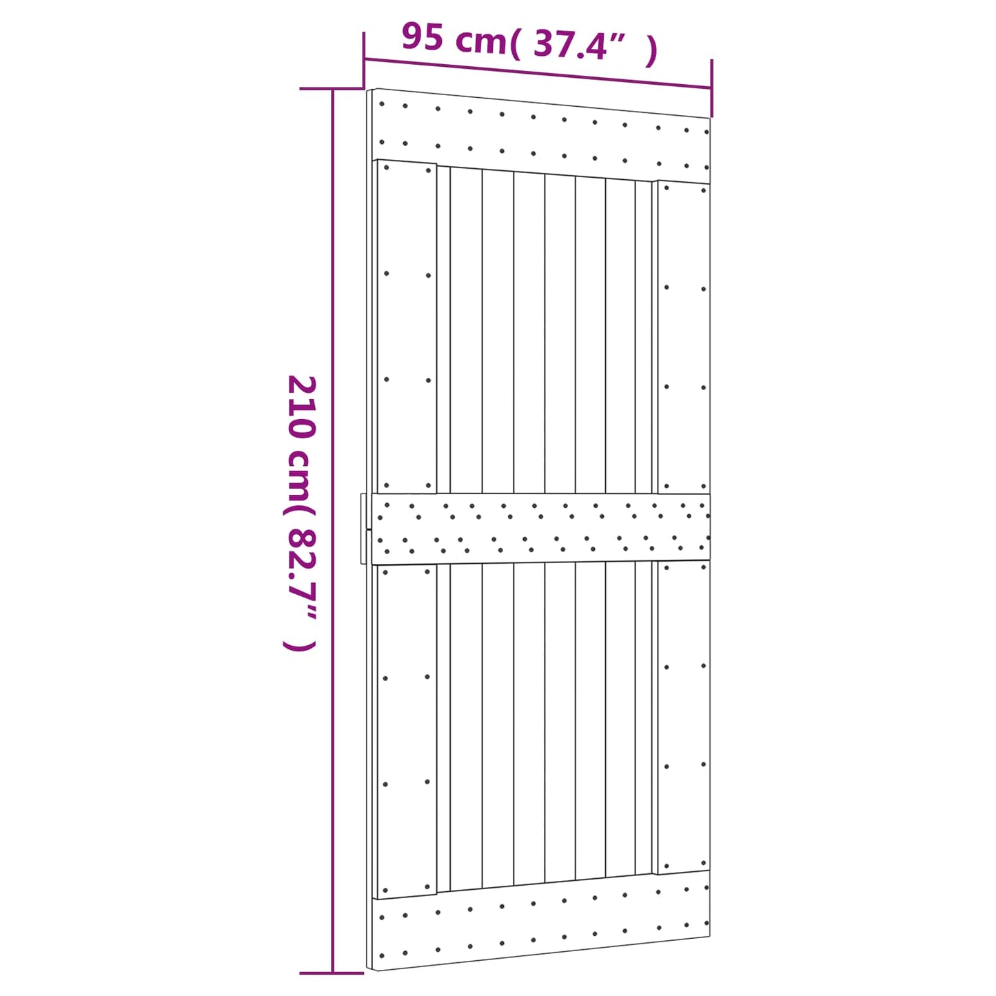 Csúszó ajtó Természetes és Fekete 95 x 210 cm Szilárd Fenyőfa