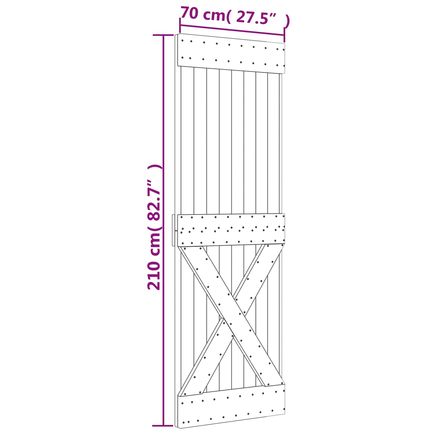 Csúszó ajtó Természetes és Fehér 70 x 210 cm Szilárd Fenyőfa