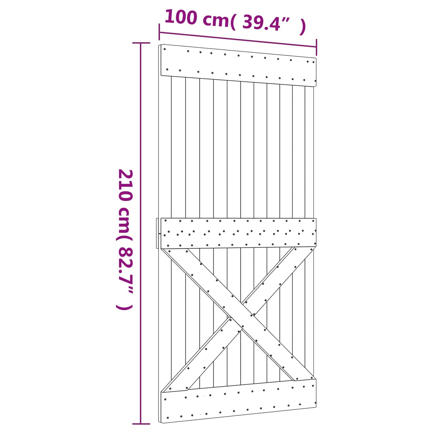 Csúszó ajtó 100 x 210 cm Tömör Fenyőfa Természetes és Fehér