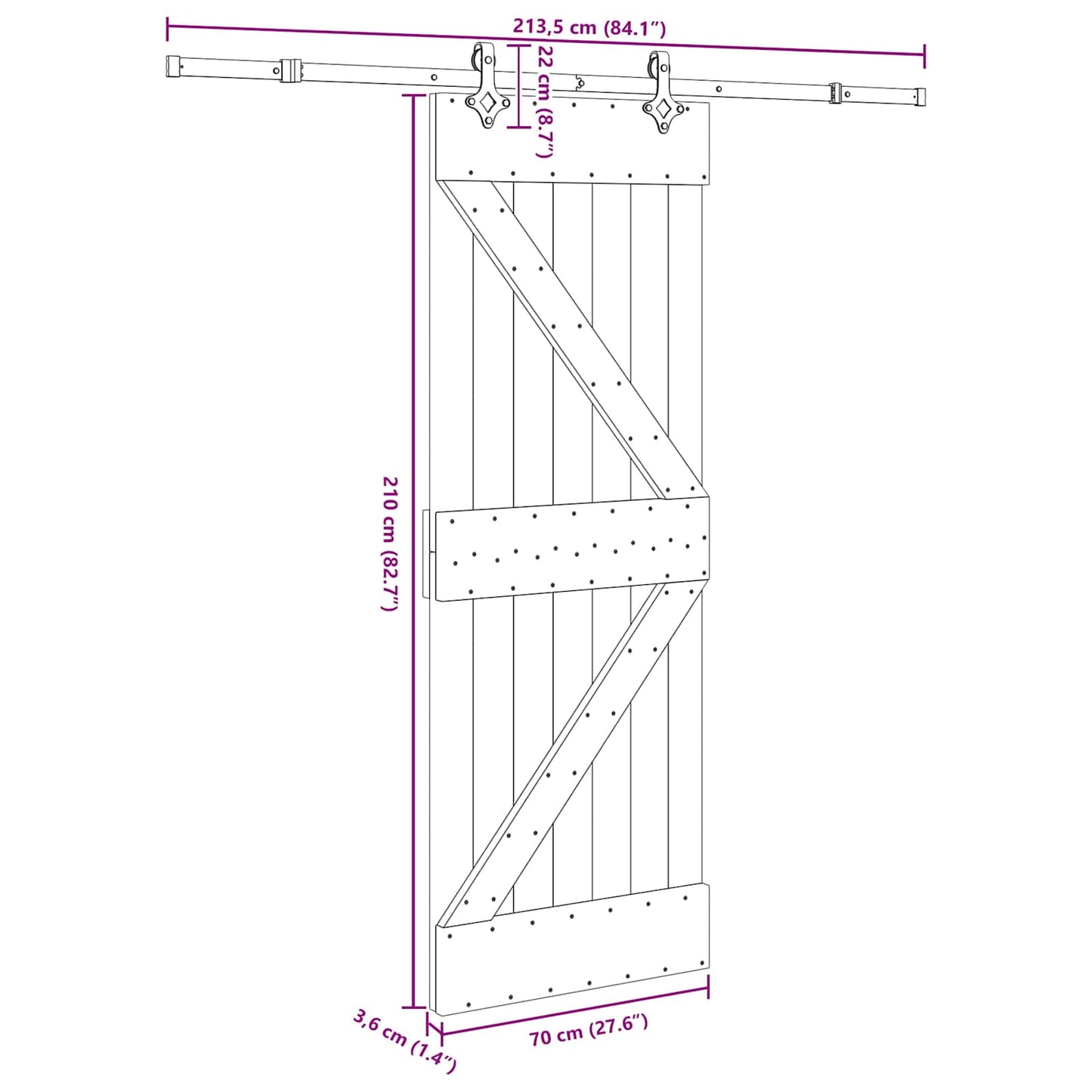 Csúszó ajtó NARVIK Természetes és Fekete 70 x 210 cm (213,5 cm)