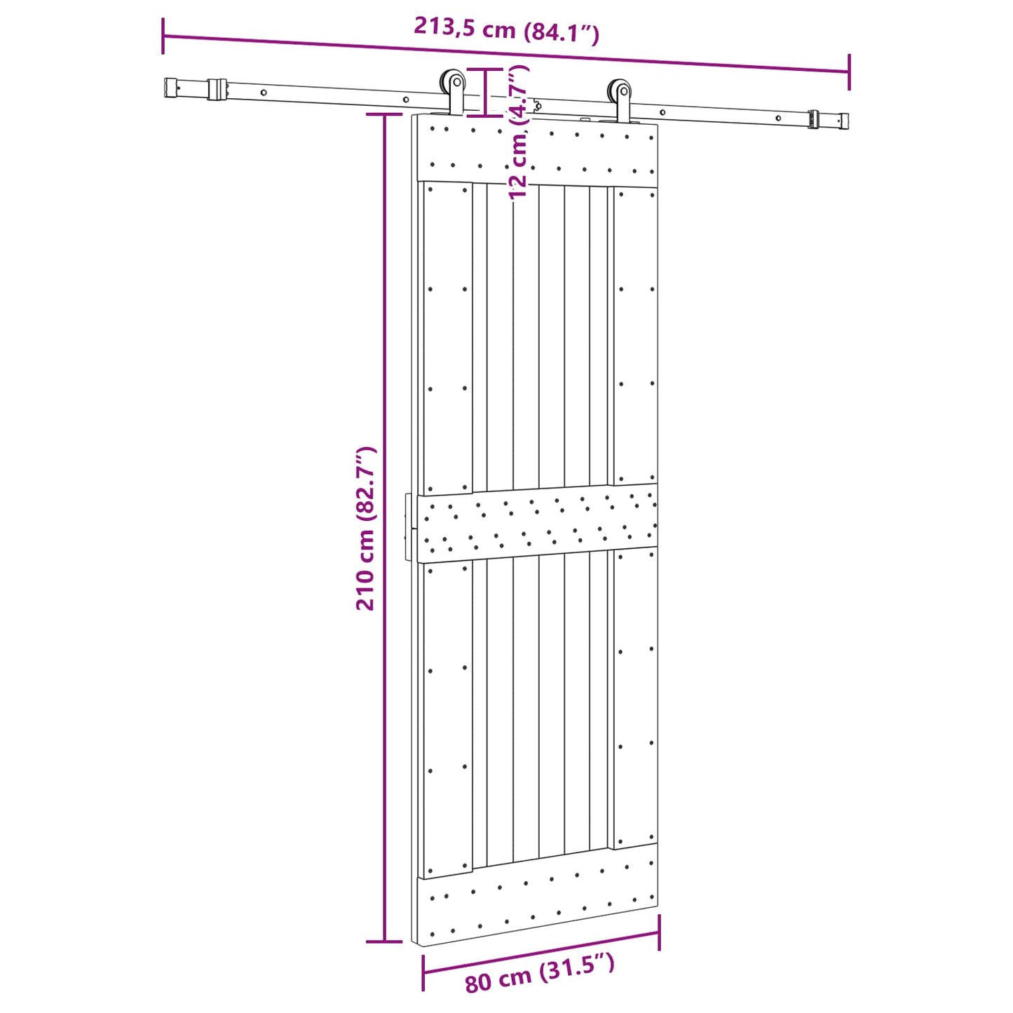 Csúszó ajtó NARVIK Természetes és Fekete 80 x 210 cm (213,5 cm)