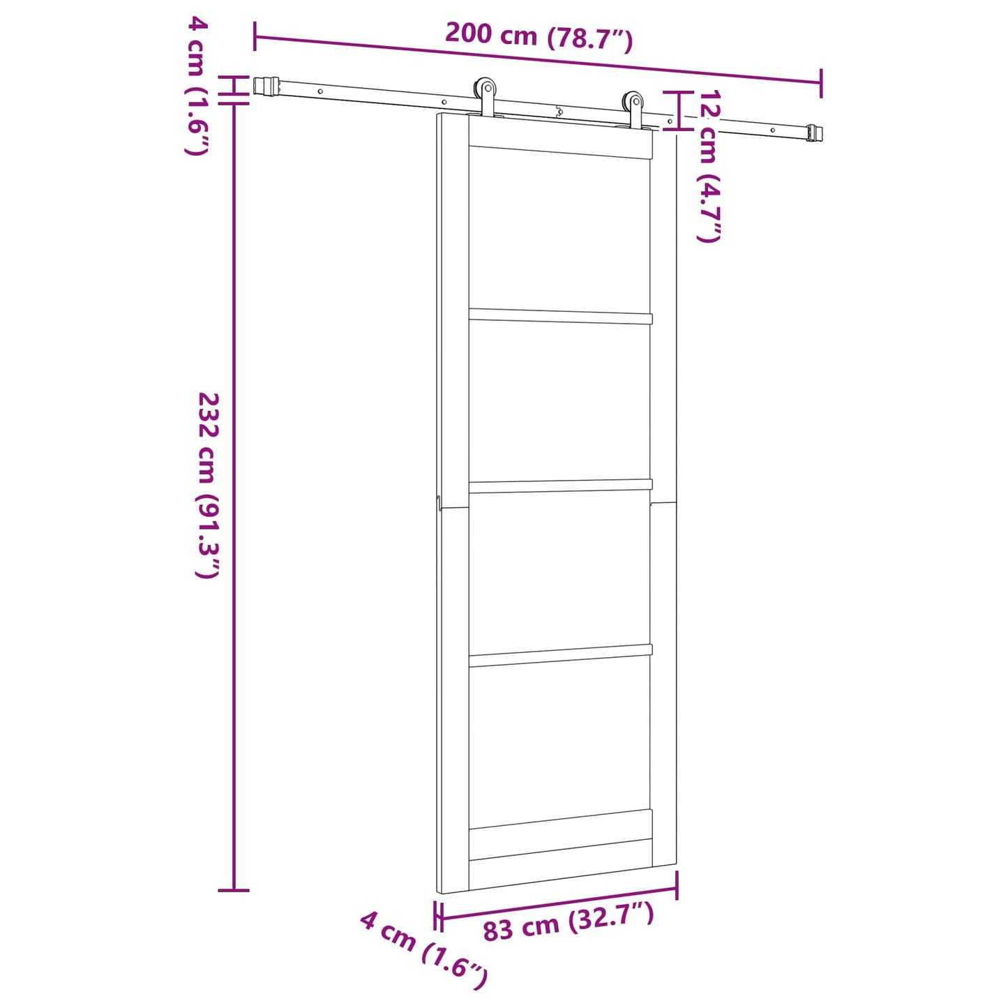 Csúszó ajtó Természetes és Fehér 83 x 232 cm Tömör Fenyőfa