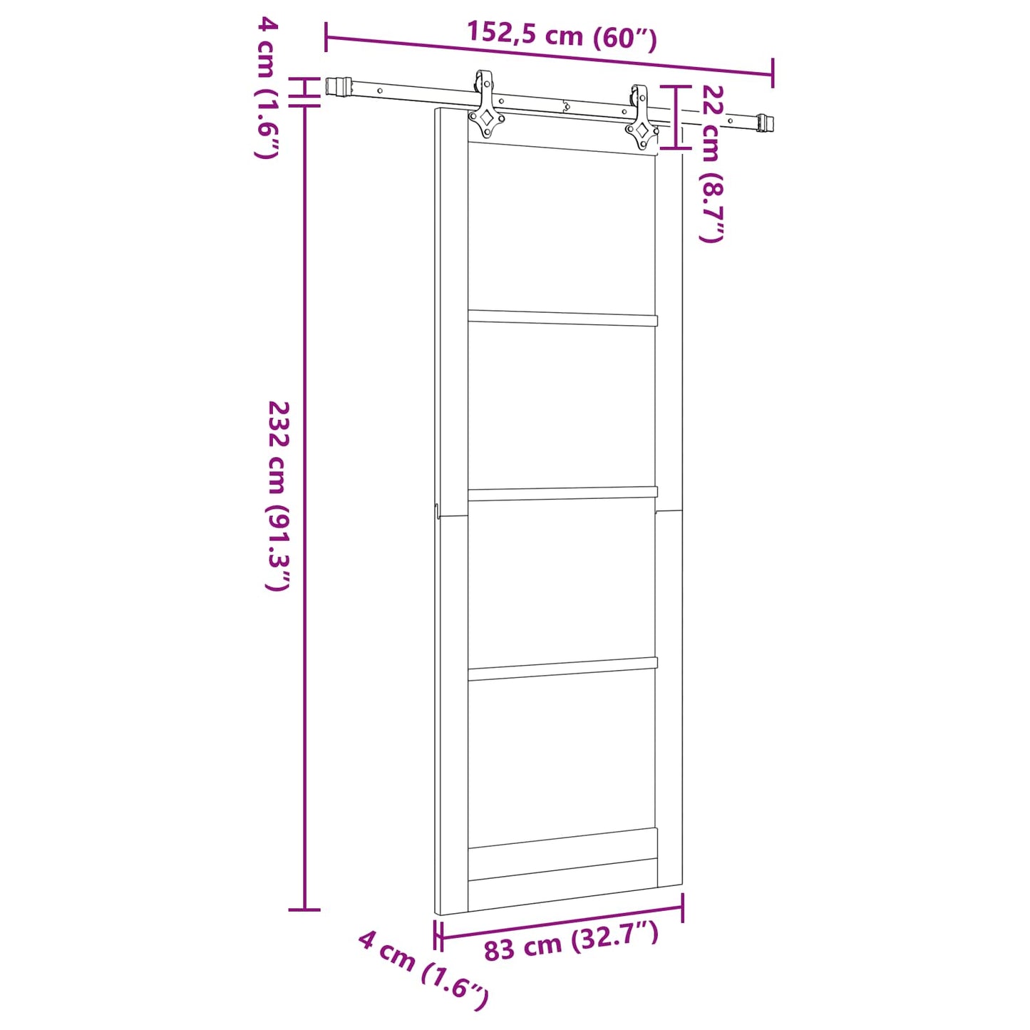 Csúszó ajtó ORKDAL 83 x 232 cm Tömör Fenyőfa Fehér