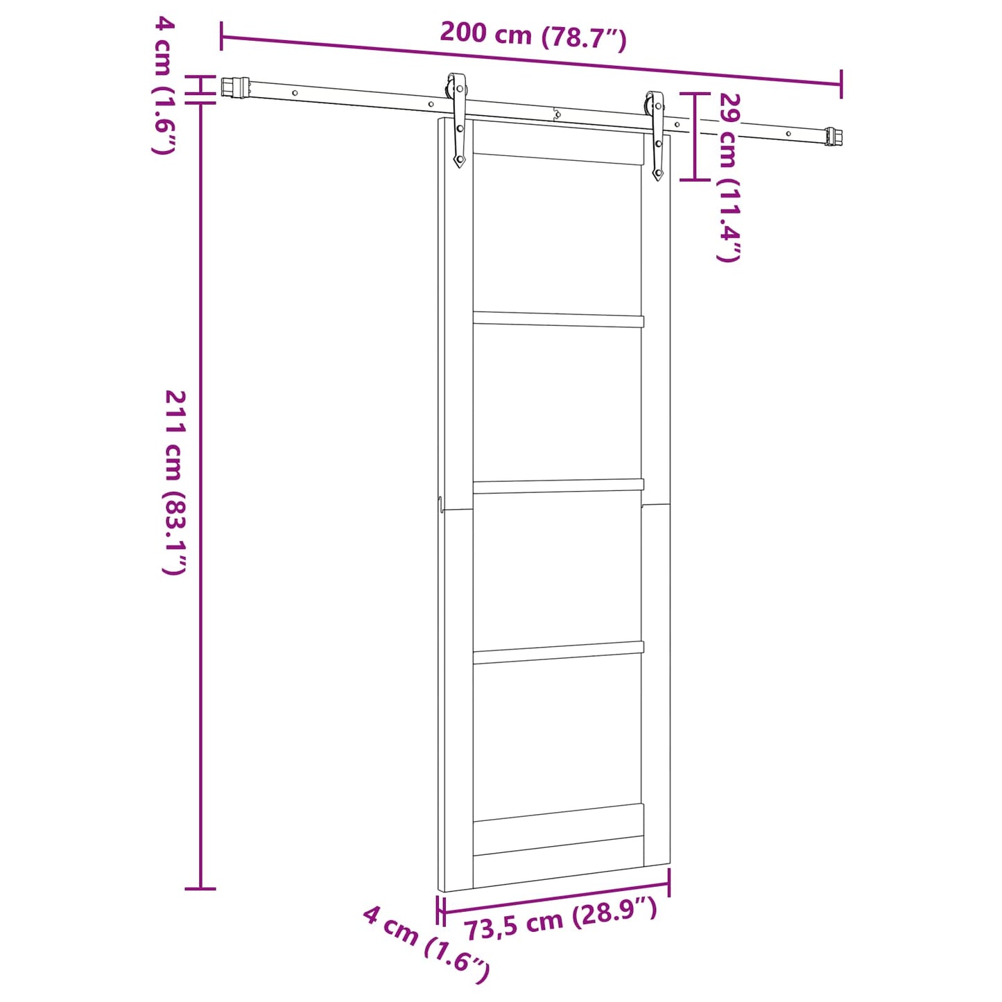 Csúszó ajtó ORKDAL Természetes és Fehér 73,5 x 211 cm